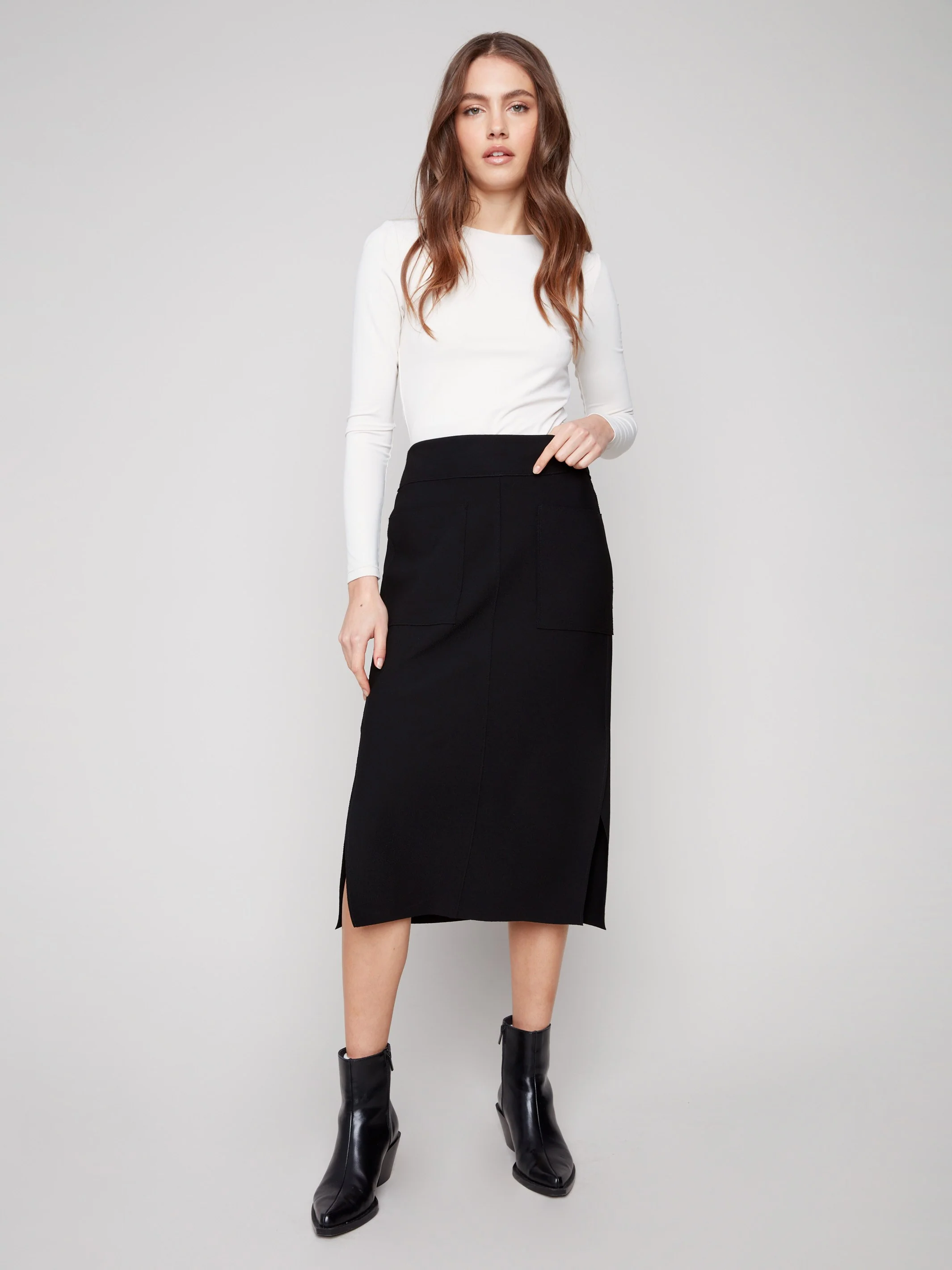 Gutsy Crepe Skirt With Patch Pockets - Black - WHSBYS