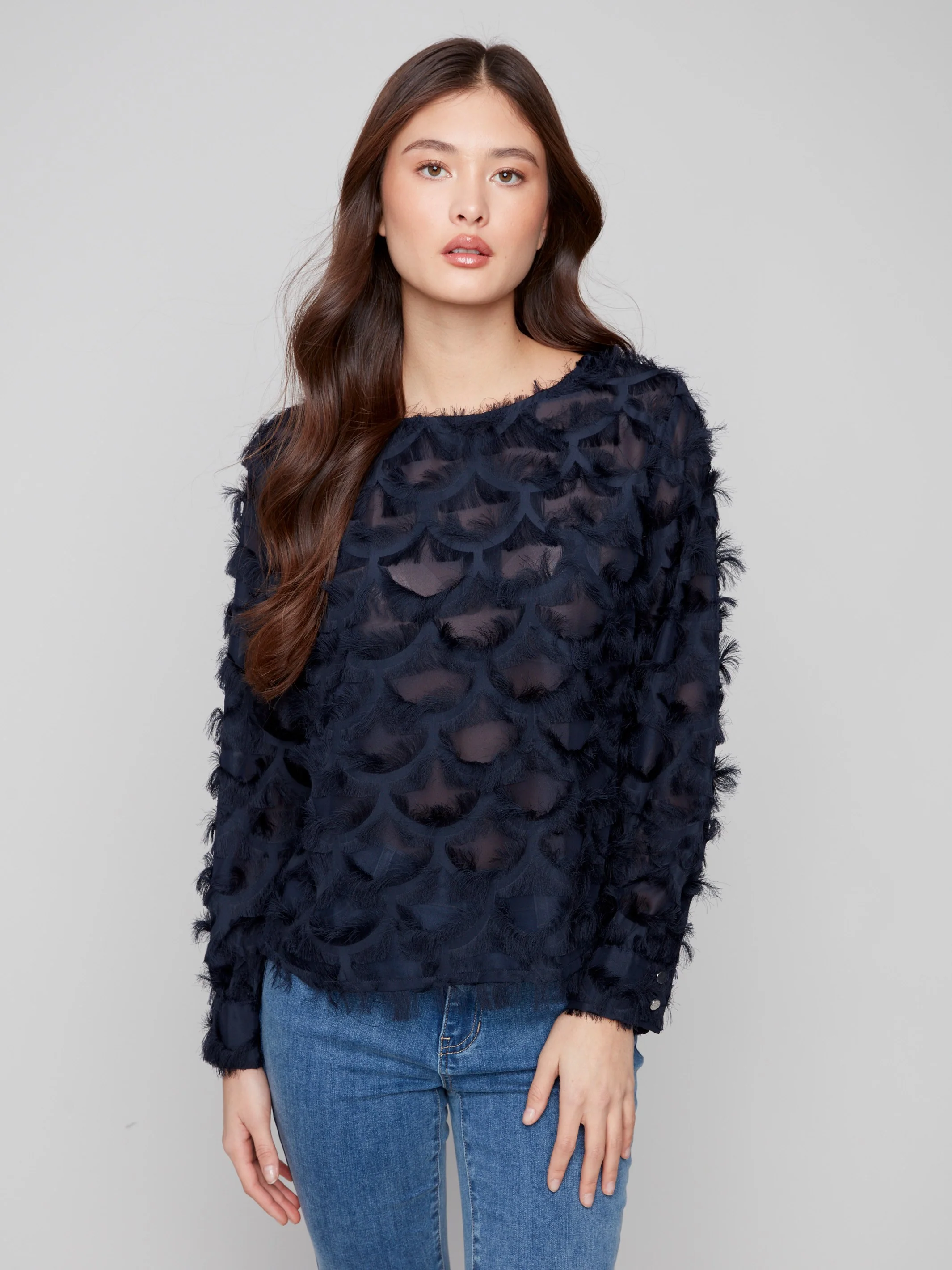Fancy Chiffon Blouse - Navy - WHSBYS