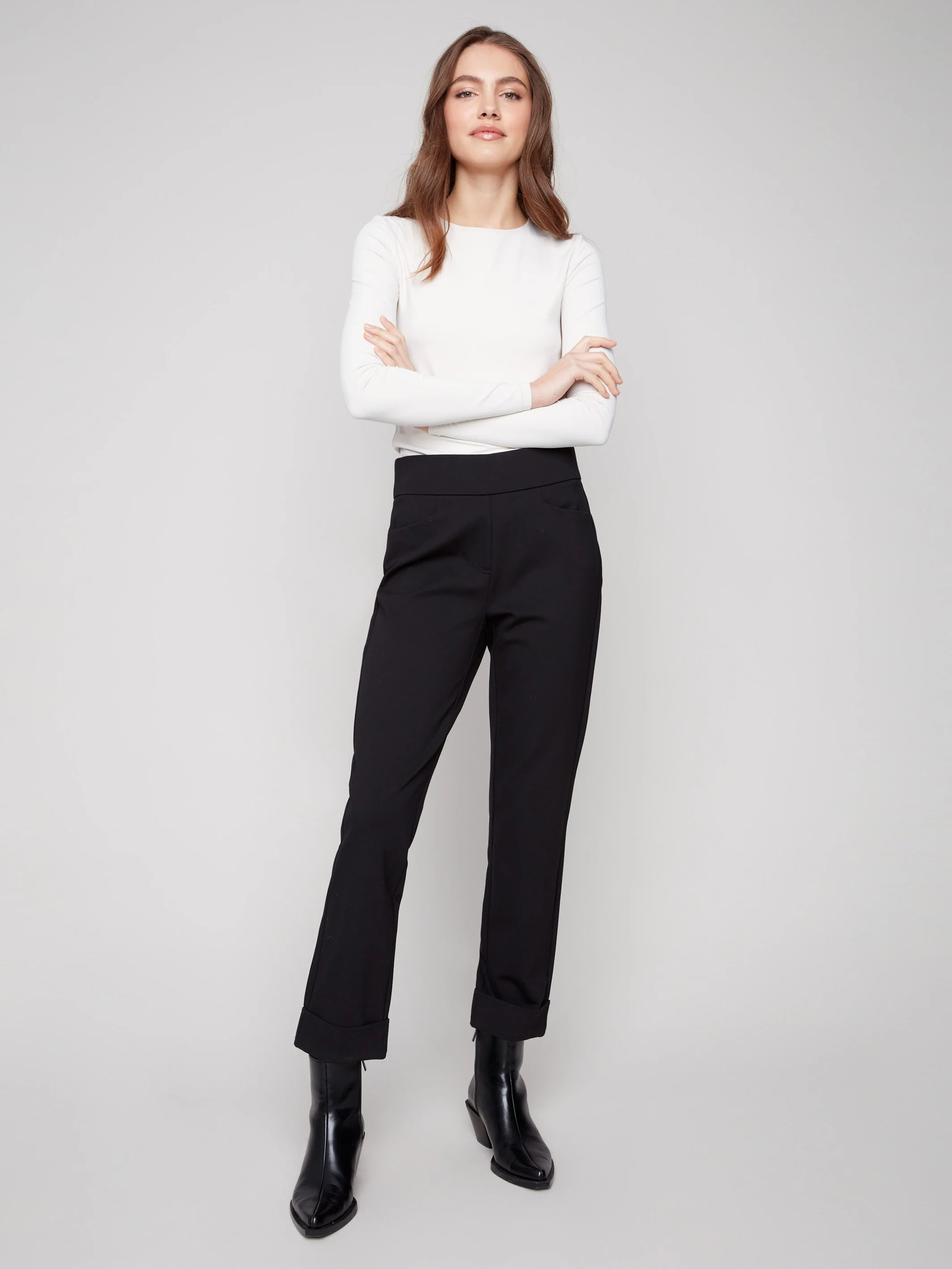 Cuffed Ponte Pants - Black - WHSBYS