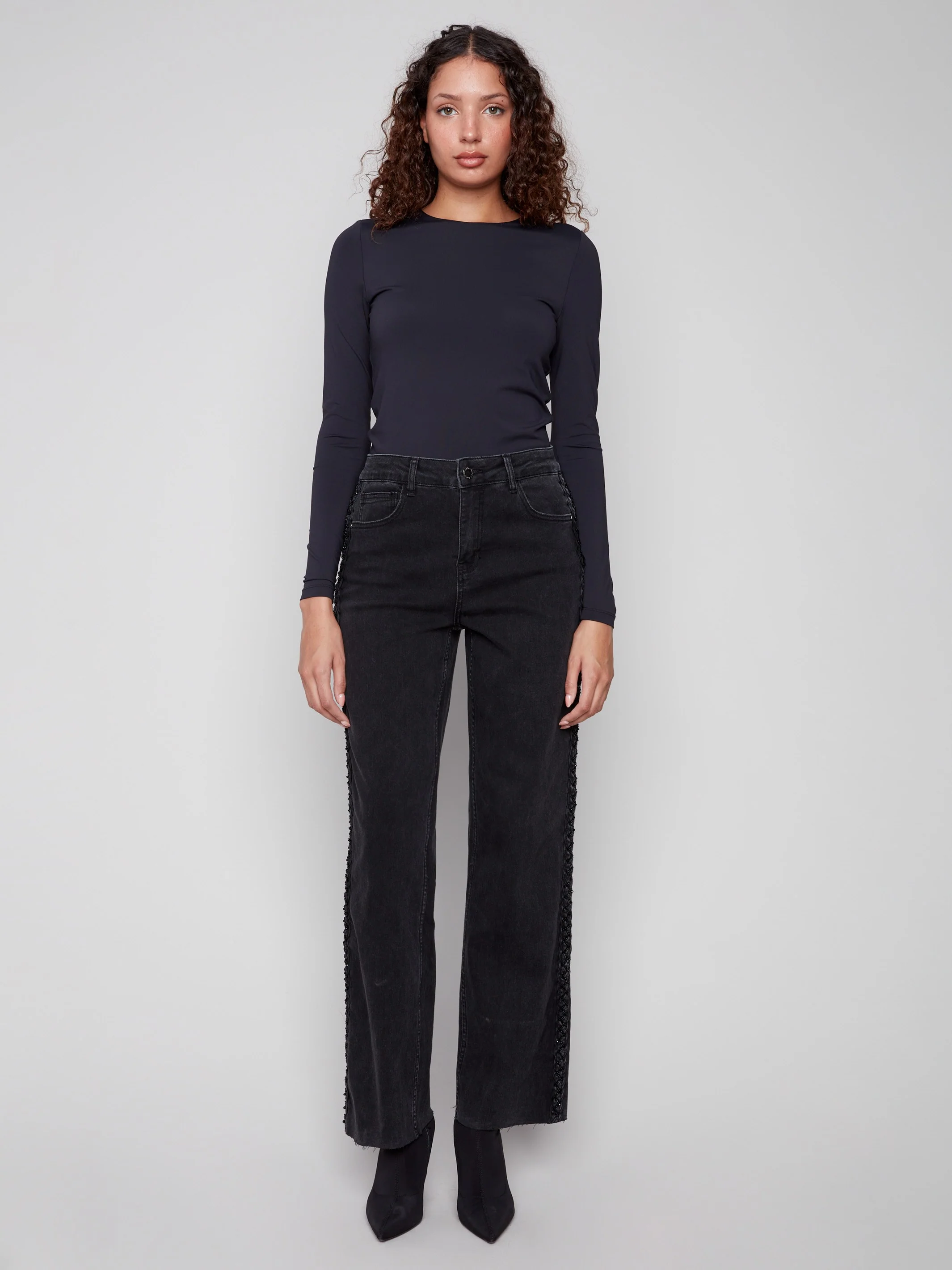 Braided Side Seam Jeans - Charcoal - WHSBYS