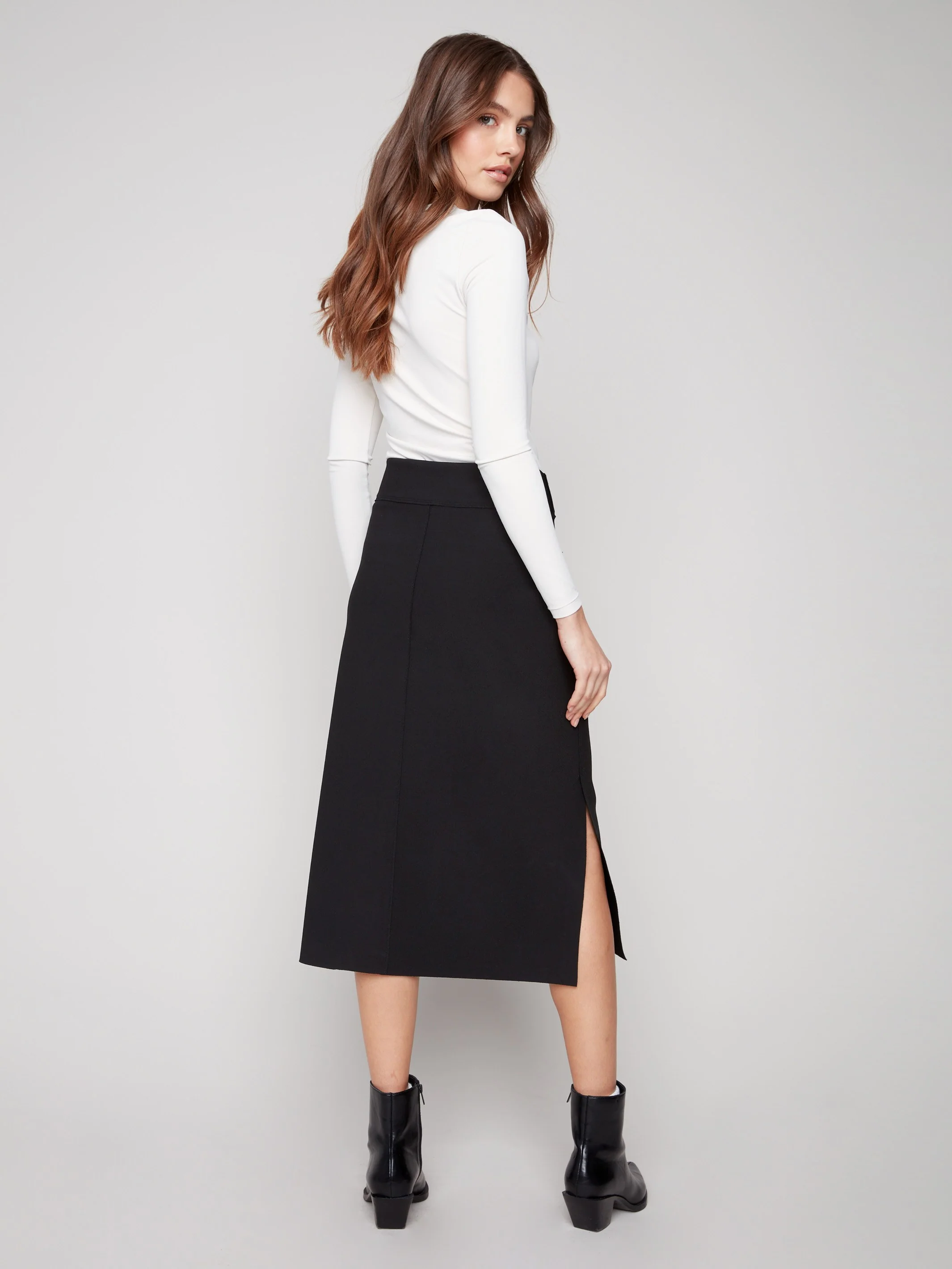 Gutsy Crepe Skirt With Patch Pockets - Black - WHSBYS