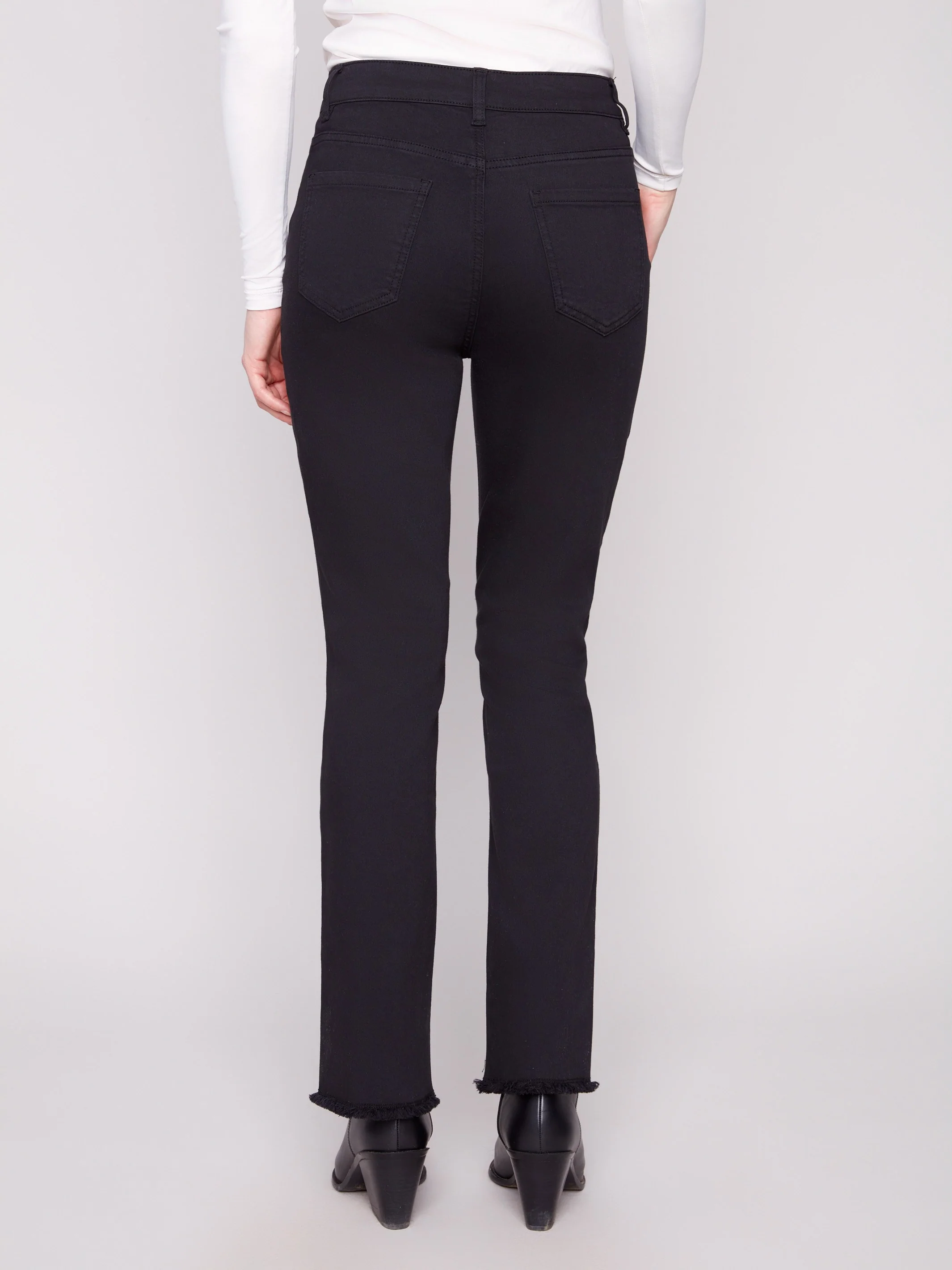 Bootcut Twill Pants With Asymmetrical Hem - Black - WHSBYS