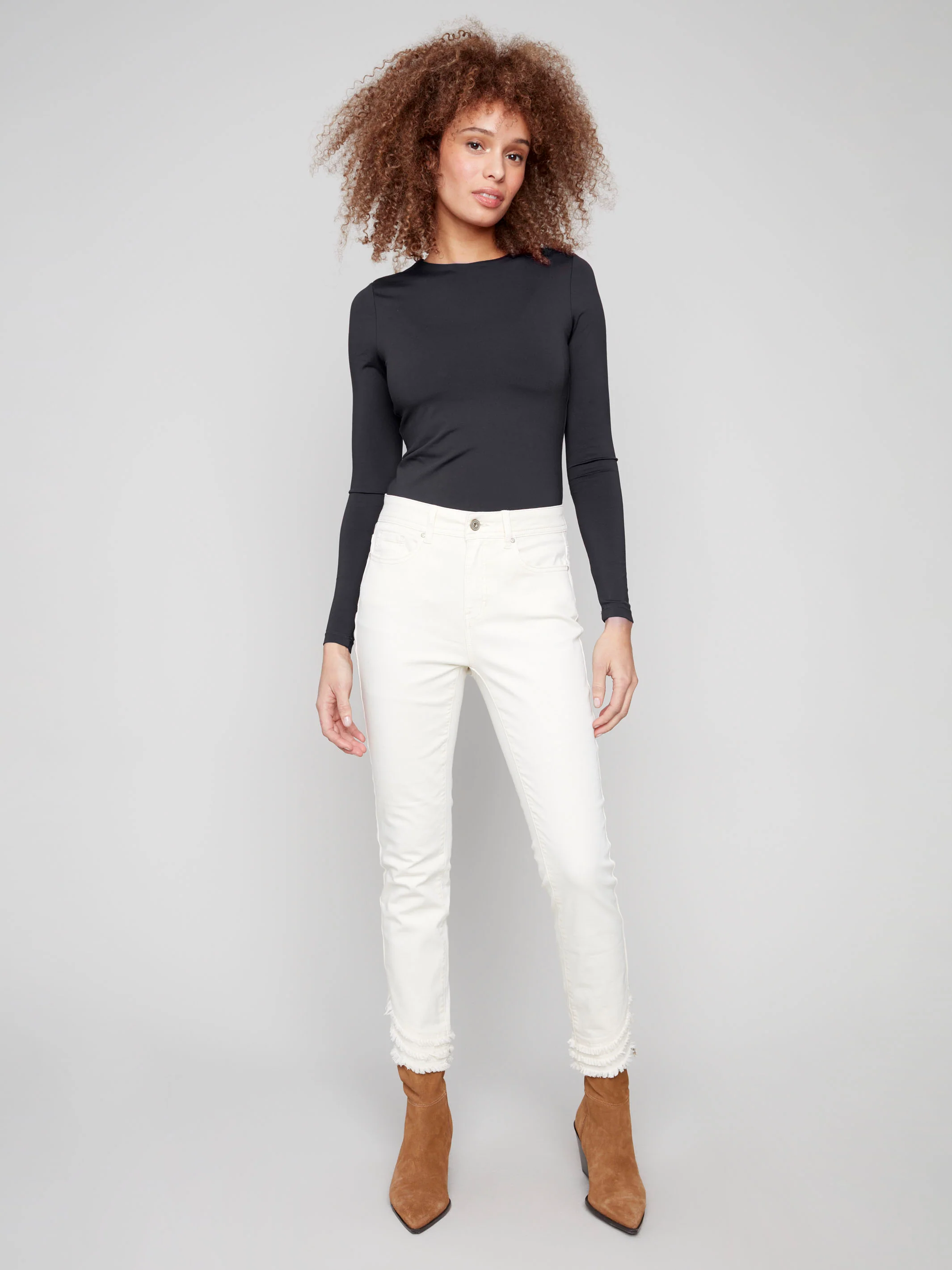 Frayed Hem Twill Pants - Natural - WHSBYS