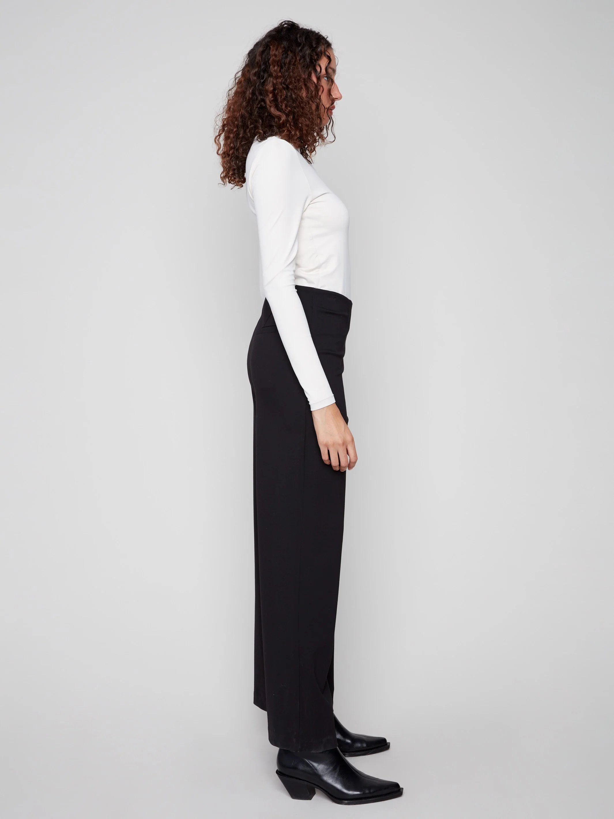 Pull-On Ponte Wide Leg Pants - Black - WHSBYS