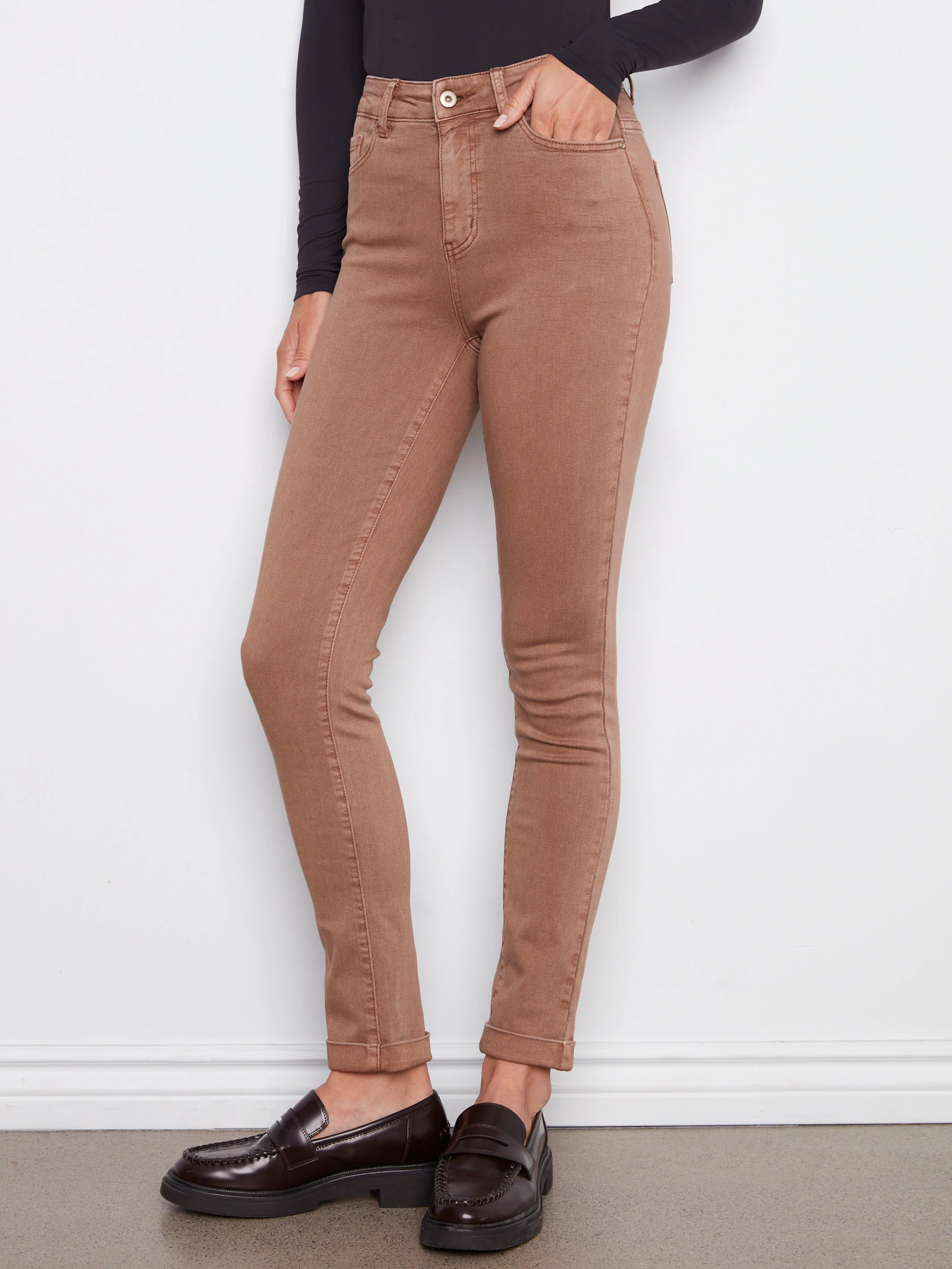 Cuffed Hem Twill Jeans - Truffle - WHSBYS