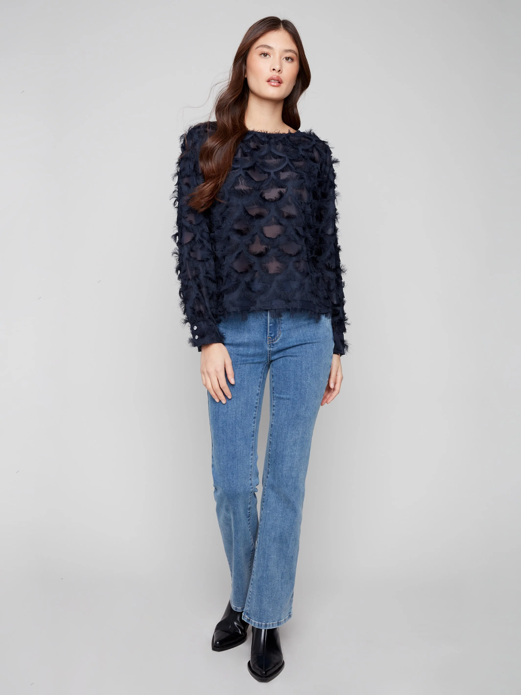 Fancy Chiffon Blouse - Navy - WHSBYS