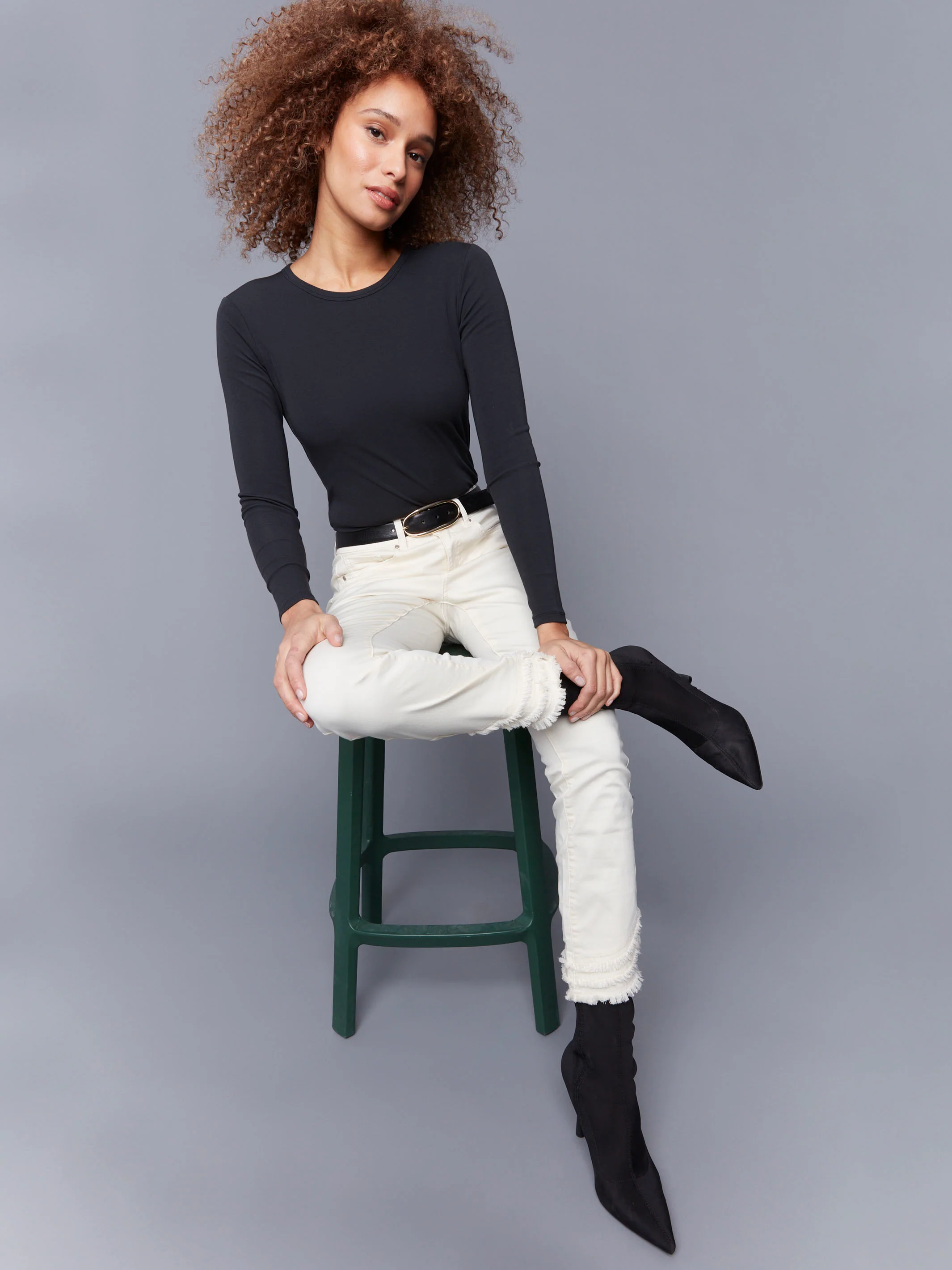 Frayed Hem Twill Pants - Natural - WHSBYS