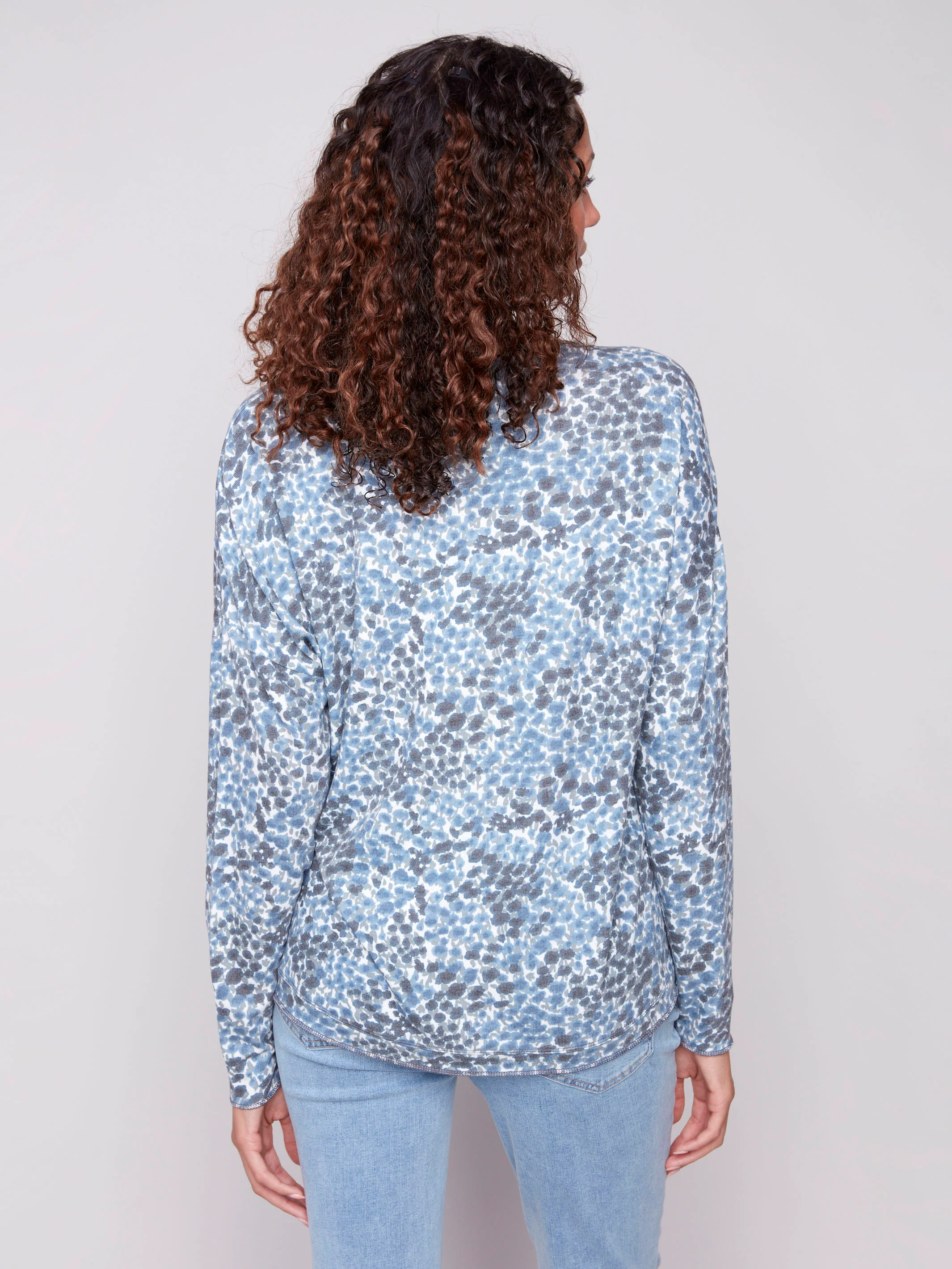 Printed V-Neck Knit Top - Ditsy - WHSBYS