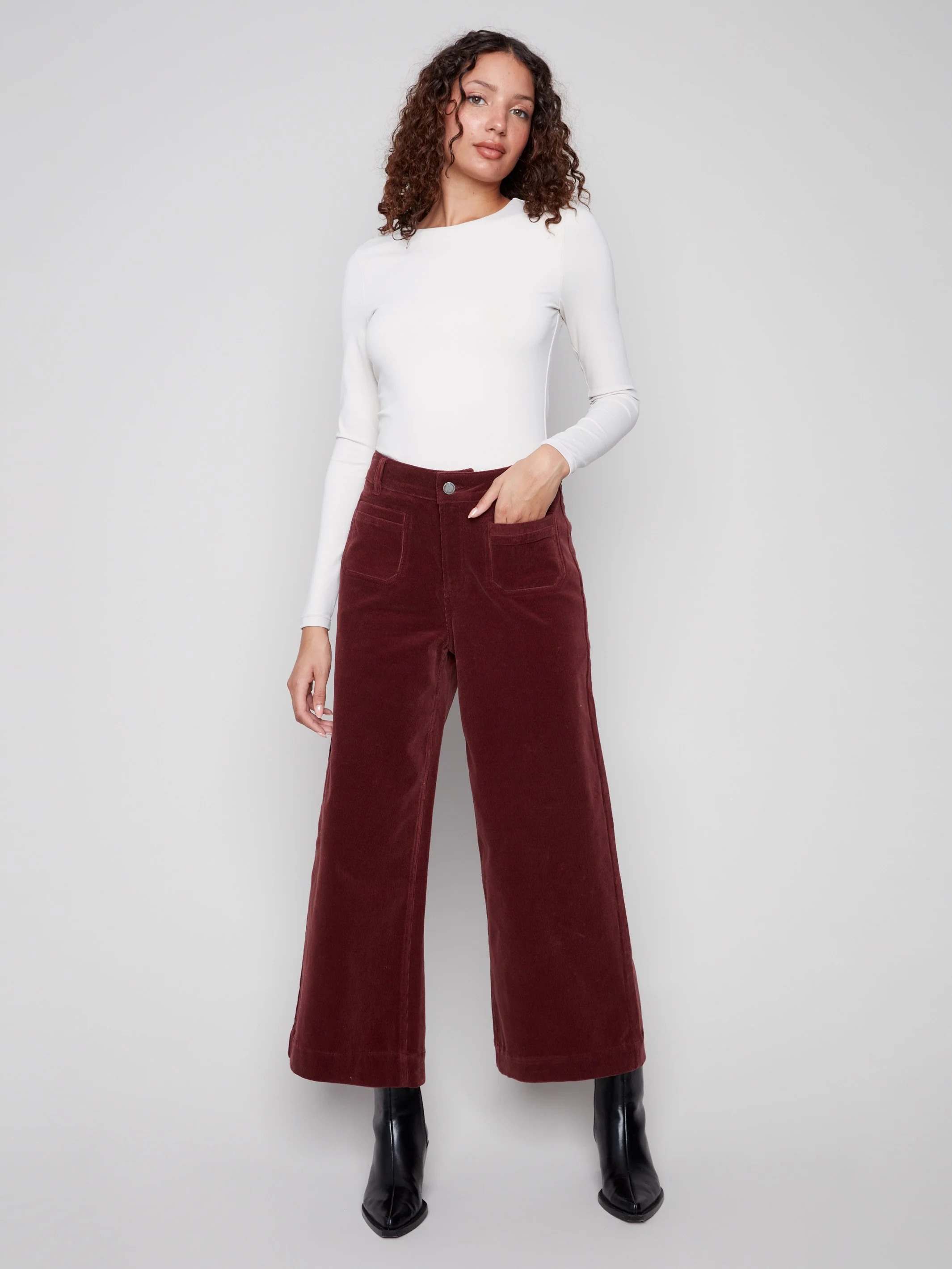 Patch Pocket Flare Corduroy Pants - Cabernet - WHSBYS