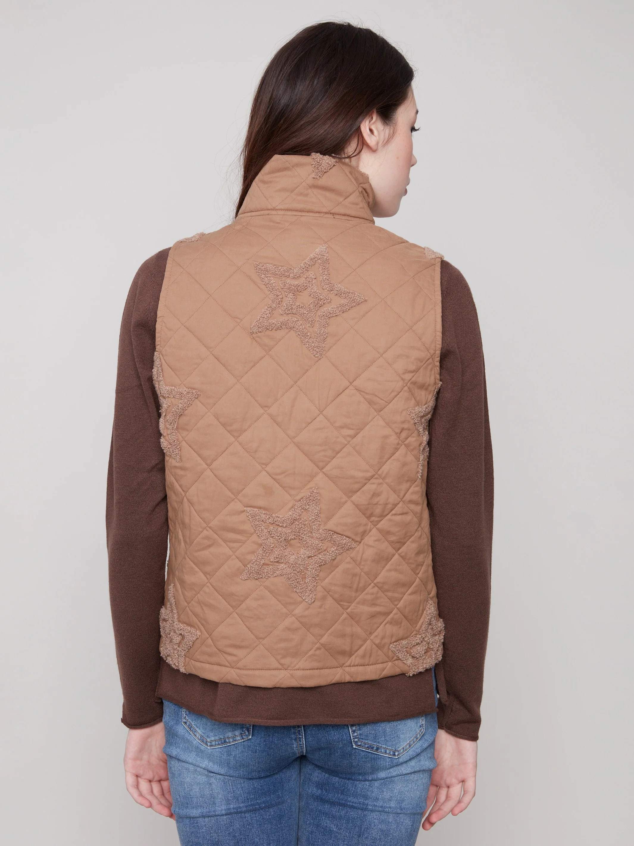 Bouclé Quilted Short Vest - Khaki - WHSBYS