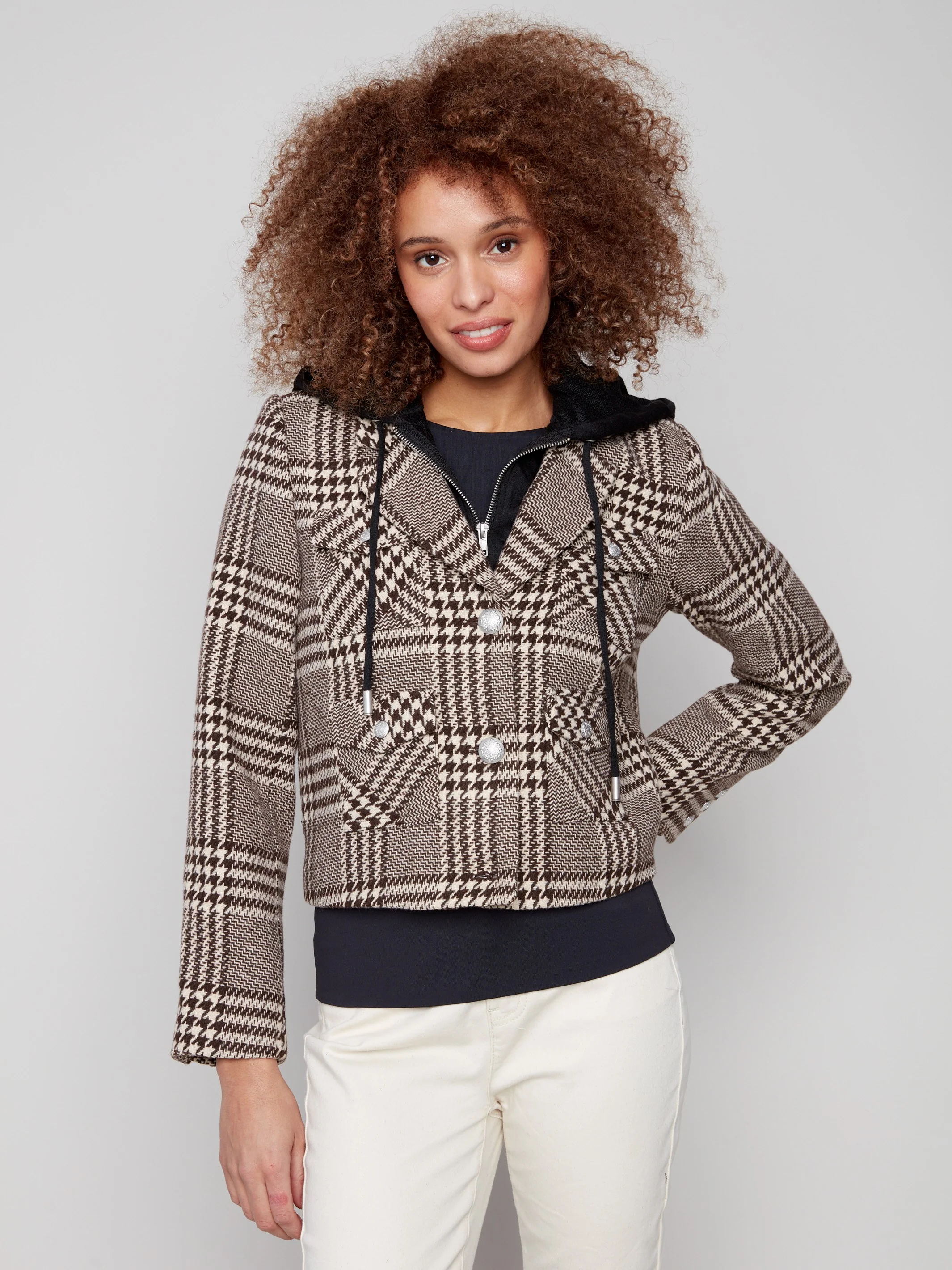 Glenn Plaid Hooded Jacket - Mocha - WHSBYS