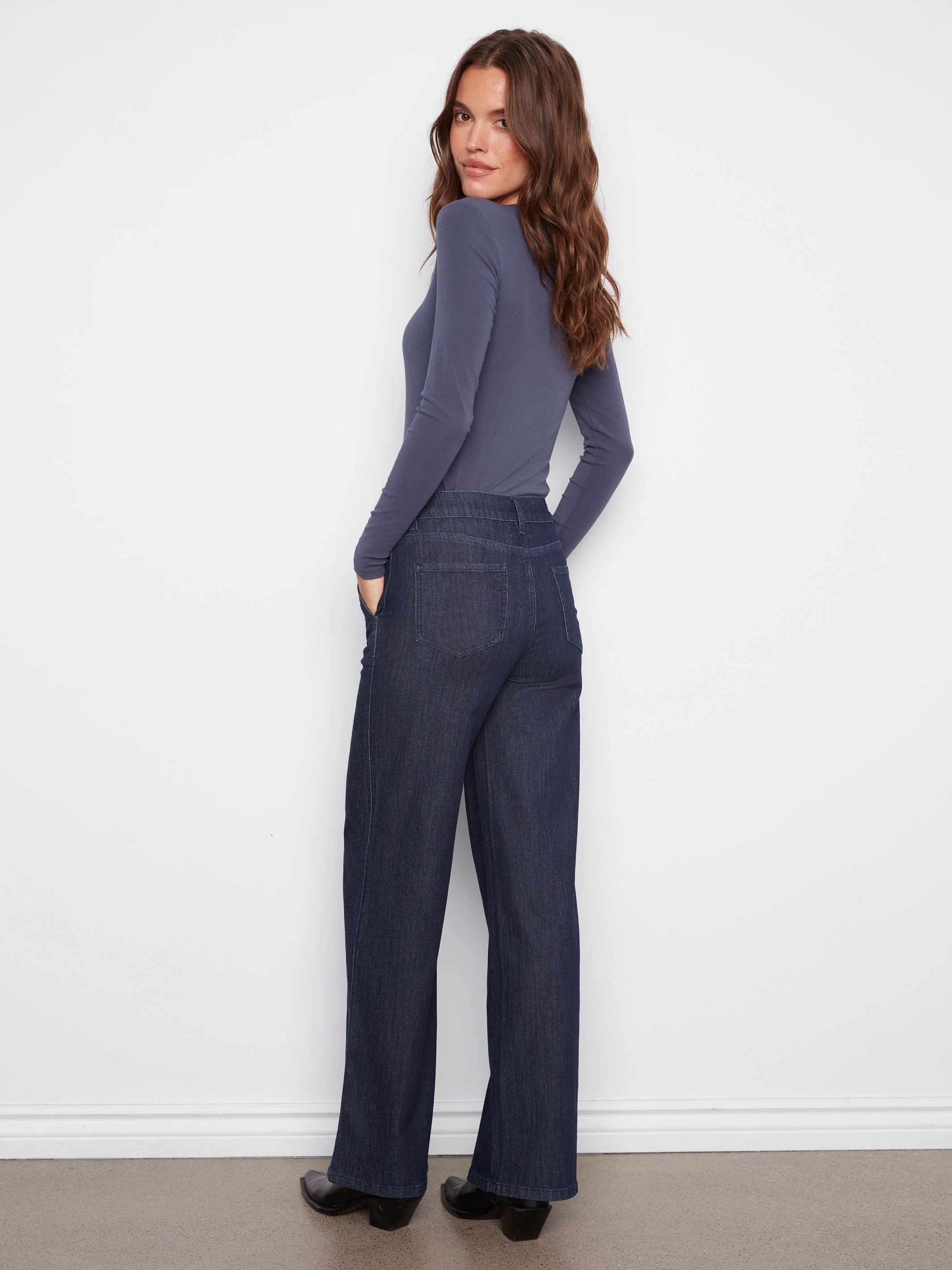 Wide Leg Stretch Jeans - Blue Black - WHSBYS