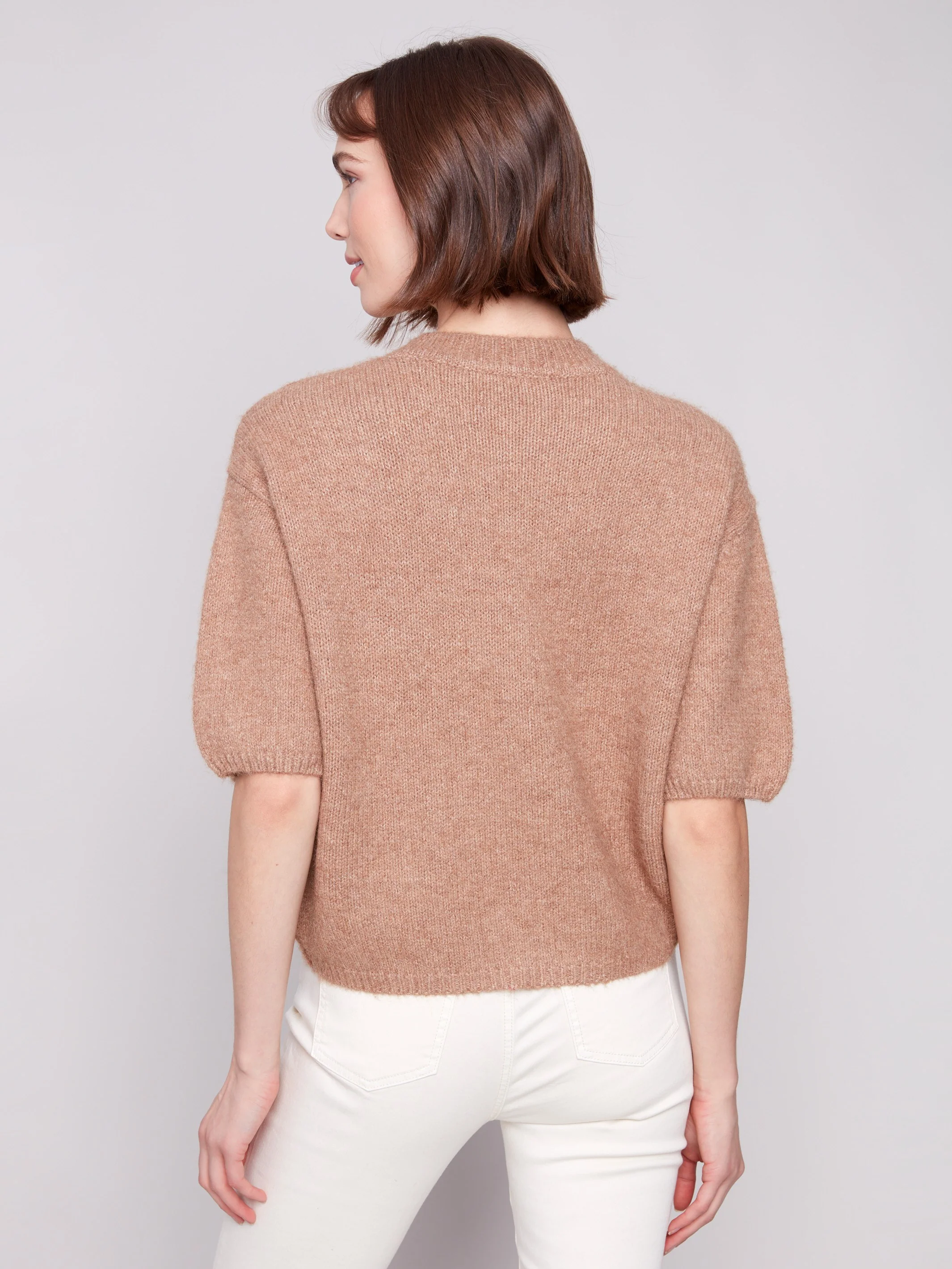 Balloon Elbow Sleeve Knit Sweater - Sesame - WHSBYS