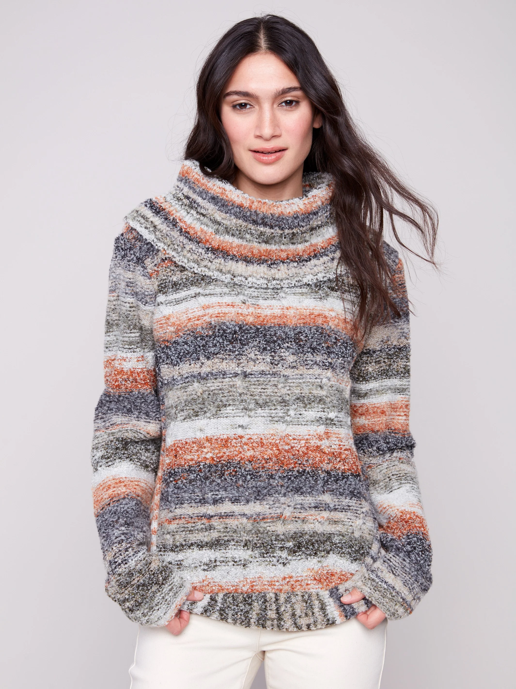 Cowl Neck Cable Knit Sweater - Autumn - WHSBYS