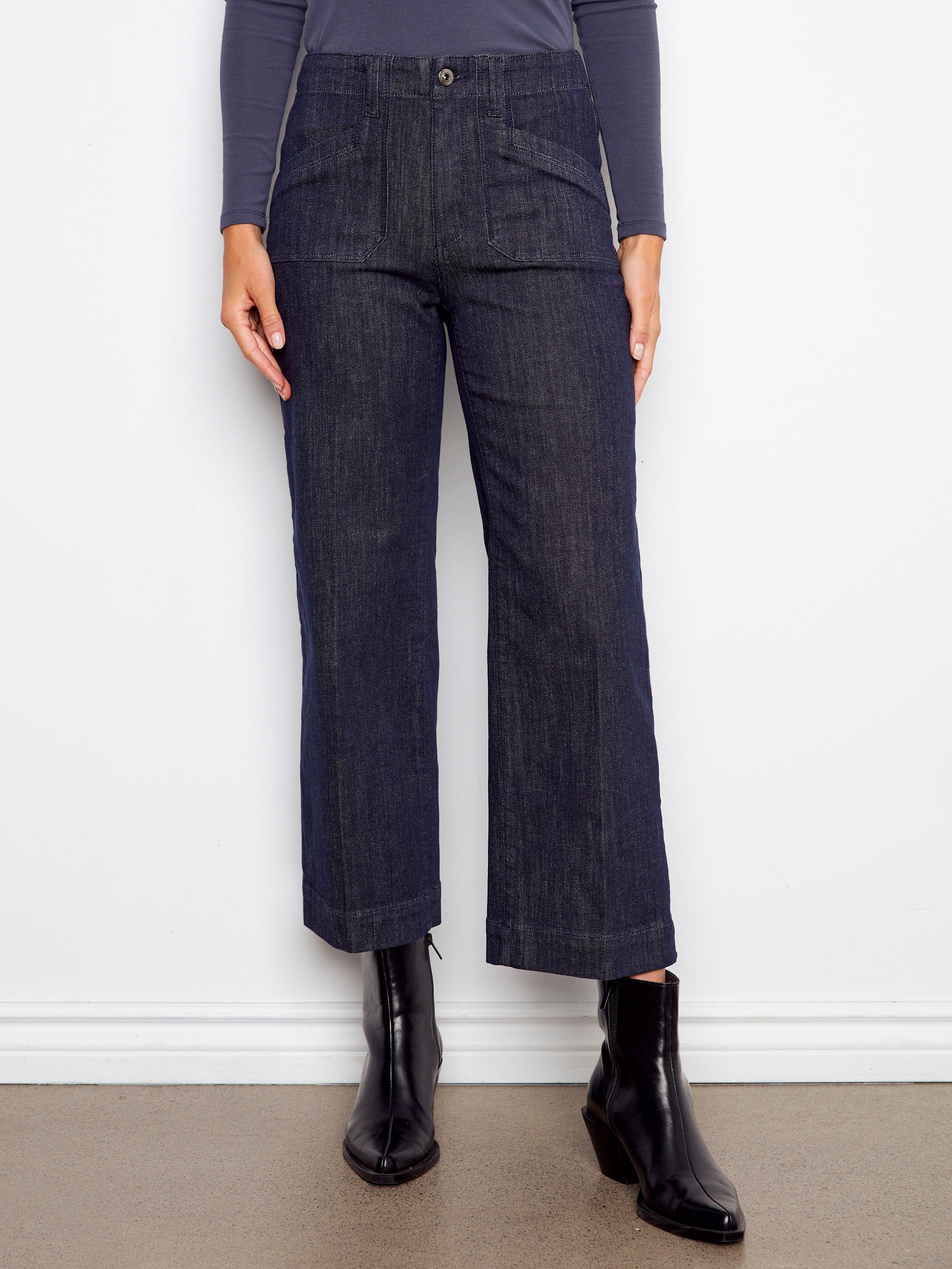 Cropped Wide Leg Stretch Jeans - Deep Blue - WHSBYS