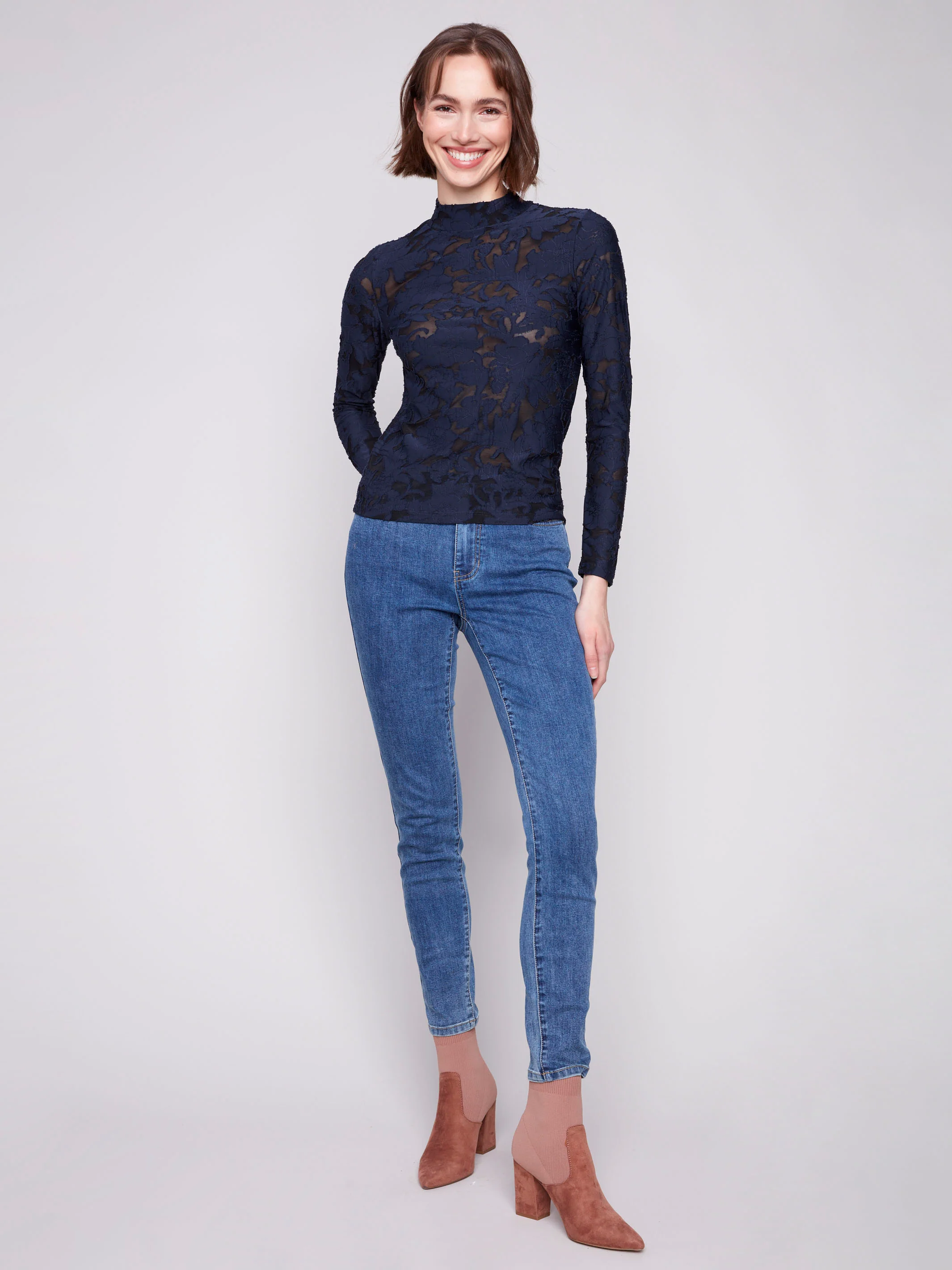 Burnout Mesh Mock Neck Top - Blue Black - WHSBYS