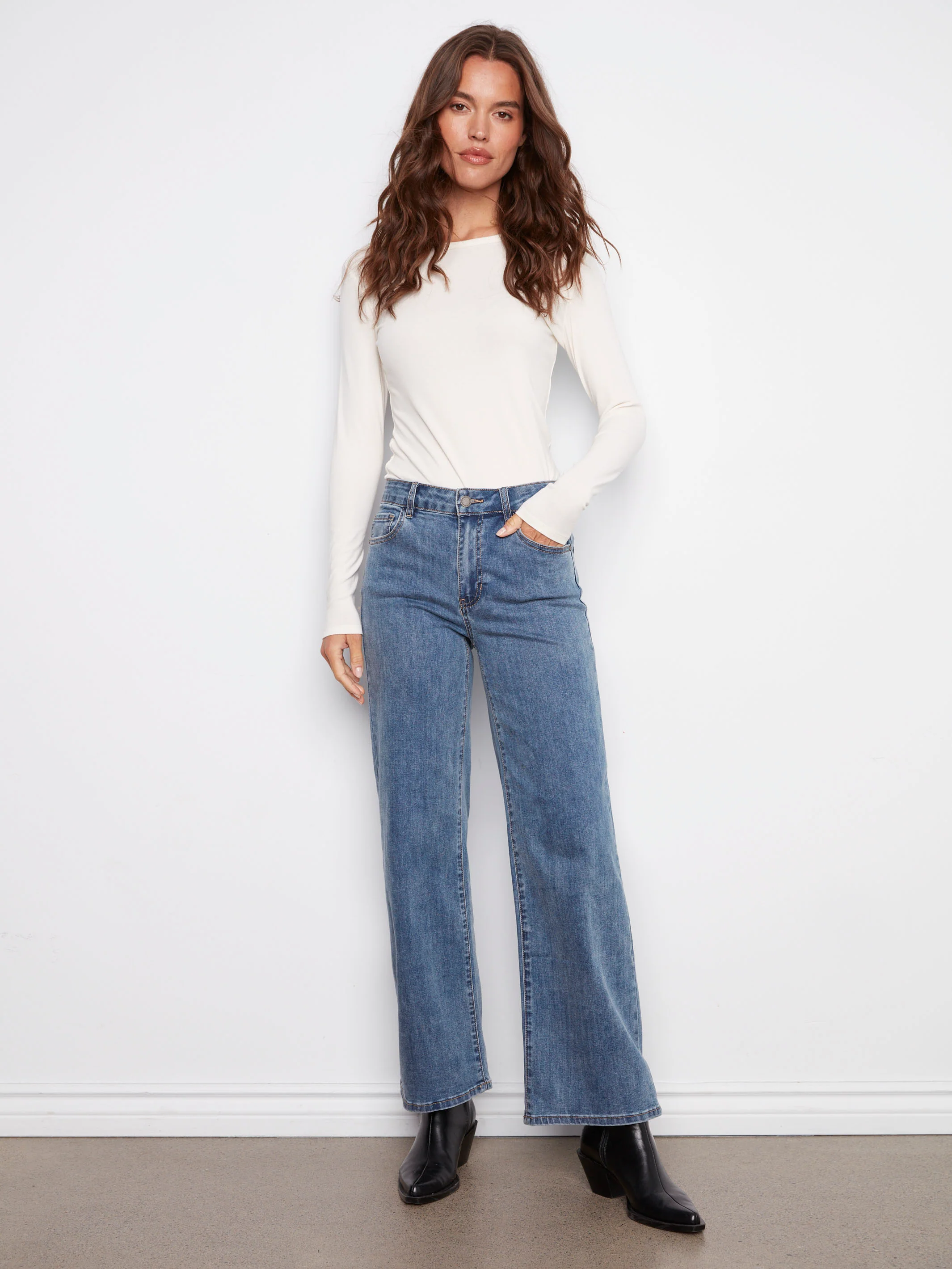 Chloe Wide Leg Jeans - Medium Blue - WHSBYS
