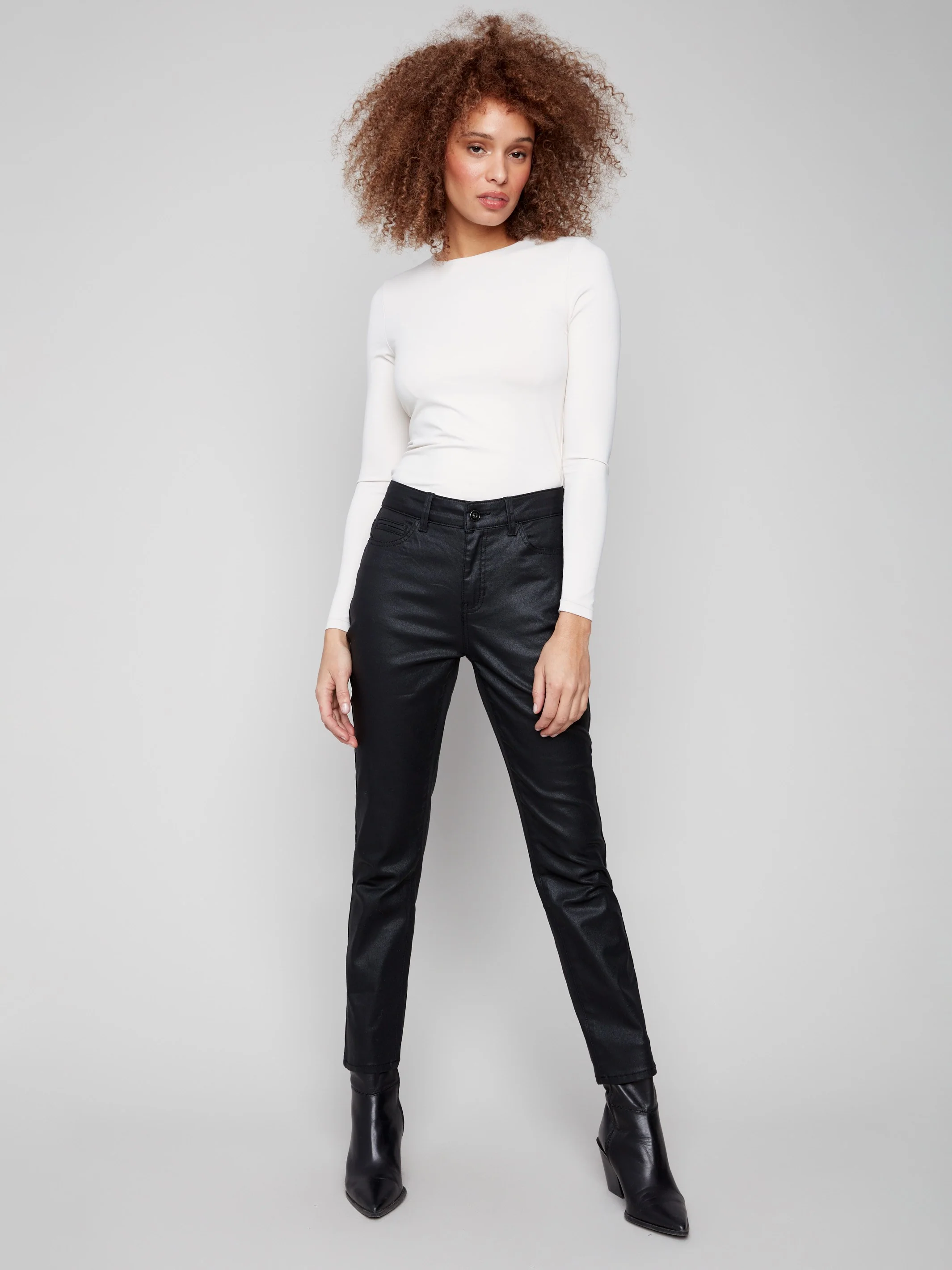 Slim Leg Metallic Wax Twill Pants - Black - WHSBYS