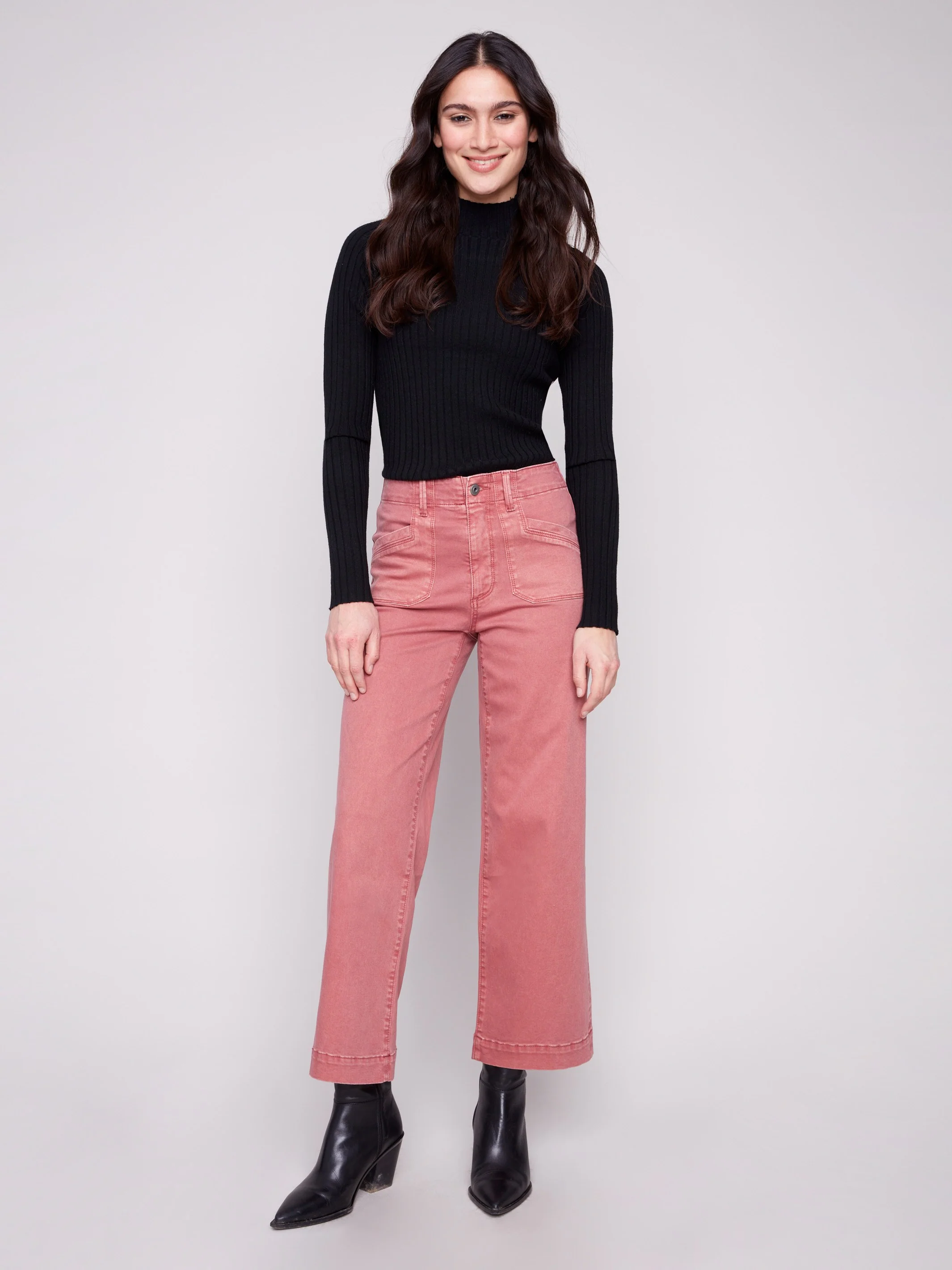 Cropped Wide Leg Stretch Twill Pants - Primrose - WHSBYS
