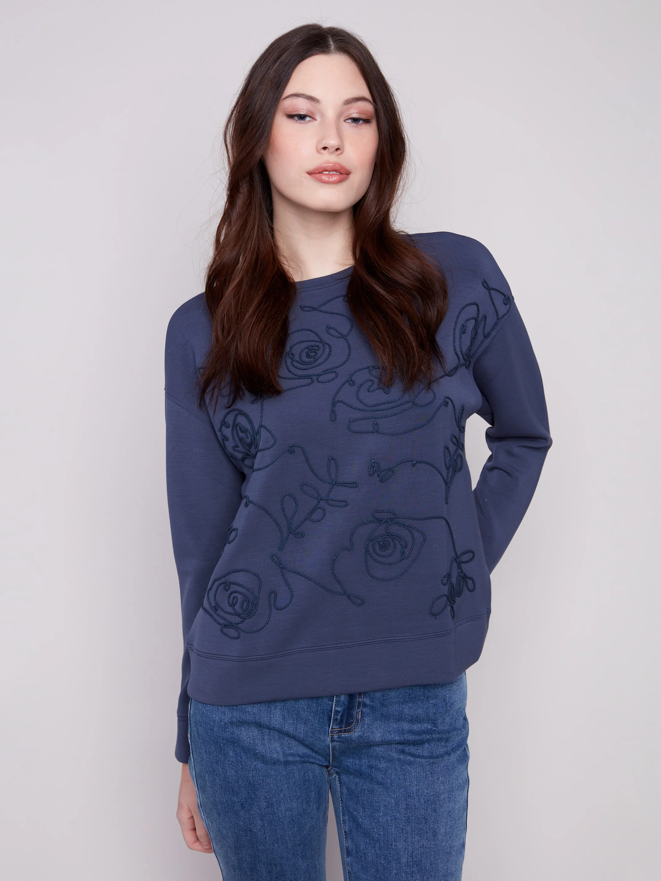 Scuba Knit Top with Soutache Detail - Moonlight - WHSBYS