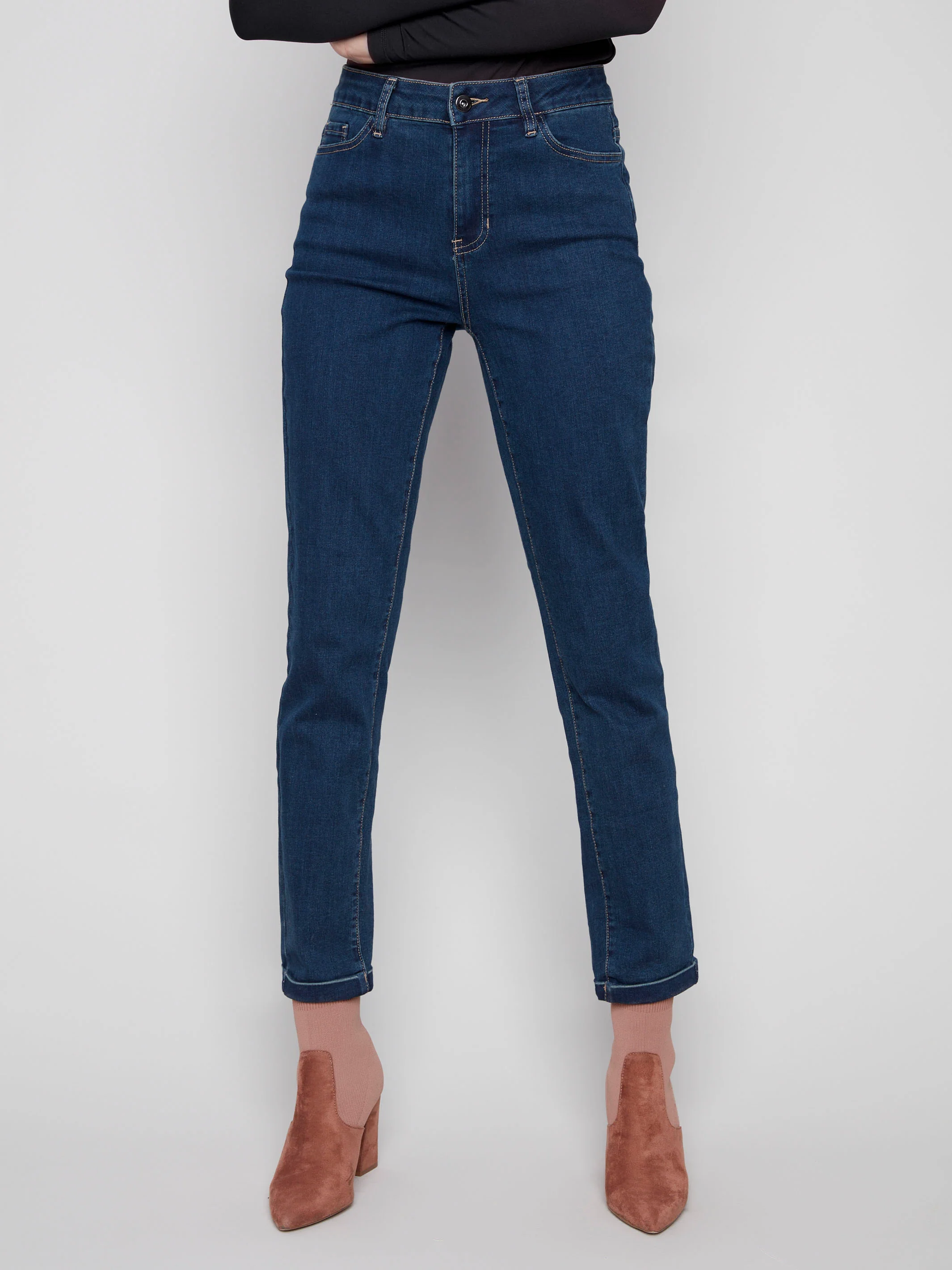 Cuffed Hem Jeans - Dark Blue - WHSBYS