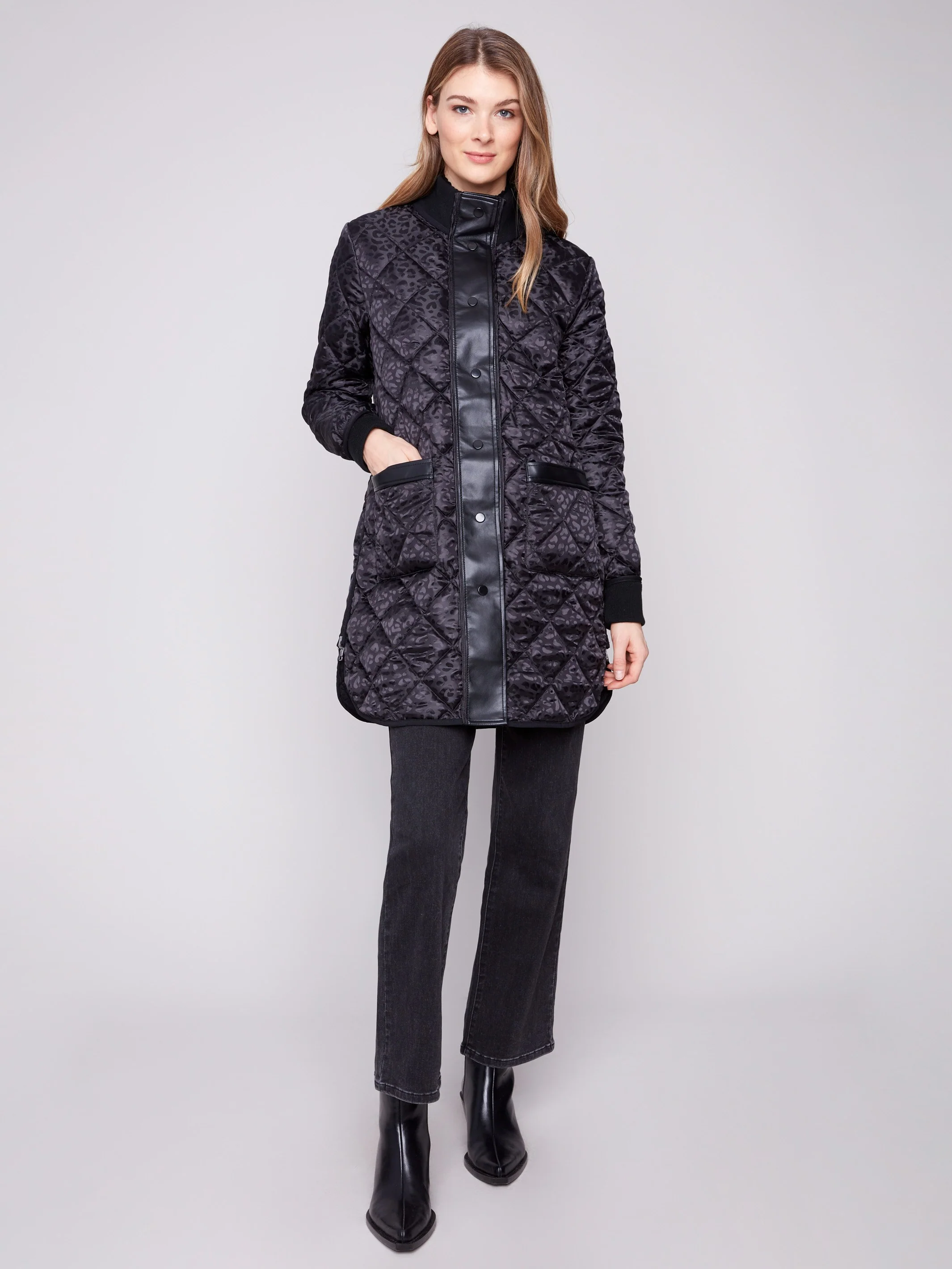 Reversible Long Quilted Puffer Jacket - Black - WHSBYS