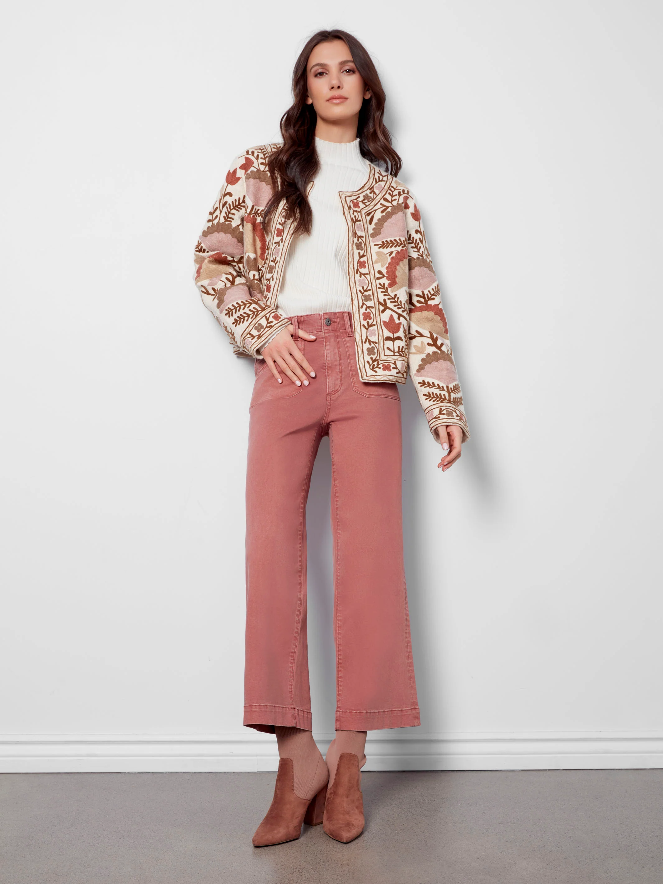 Cropped Wide Leg Stretch Twill Pants - Primrose - WHSBYS