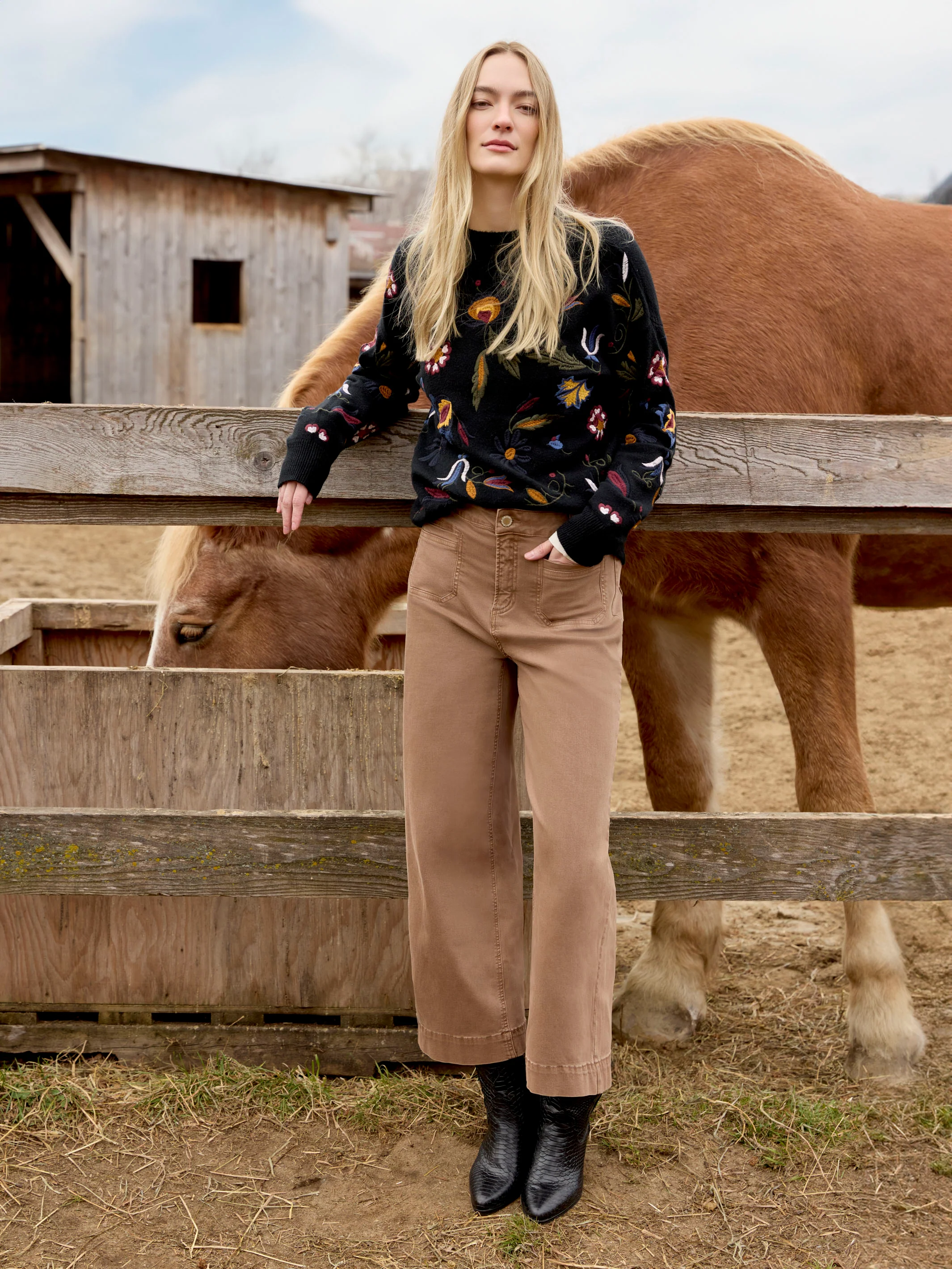 Patch Pocket Flare Twill Pants - Truffle - WHSBYS