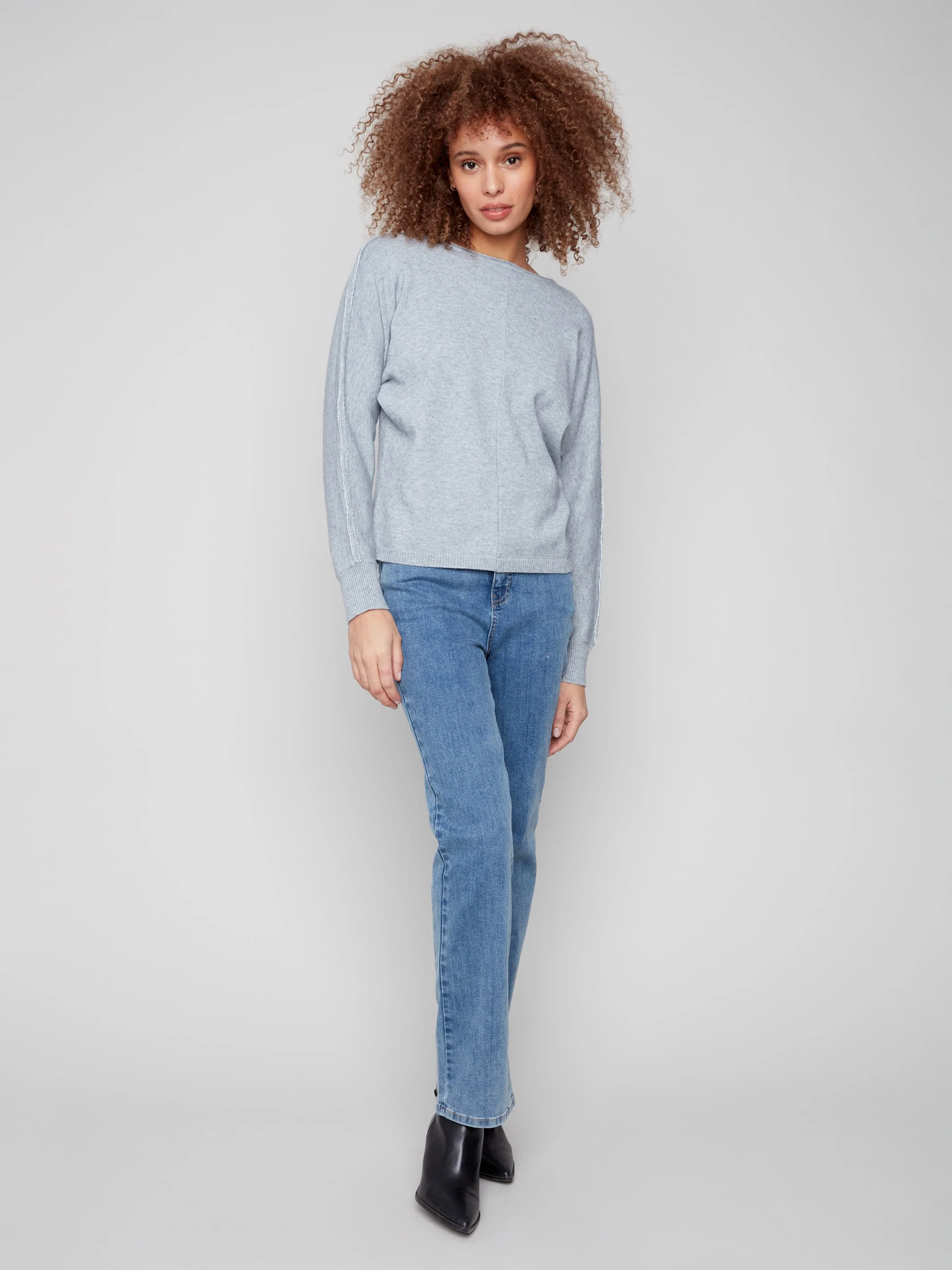 Sweater With Metallic Sleeve Detail - Heather Grey - WHSBYS