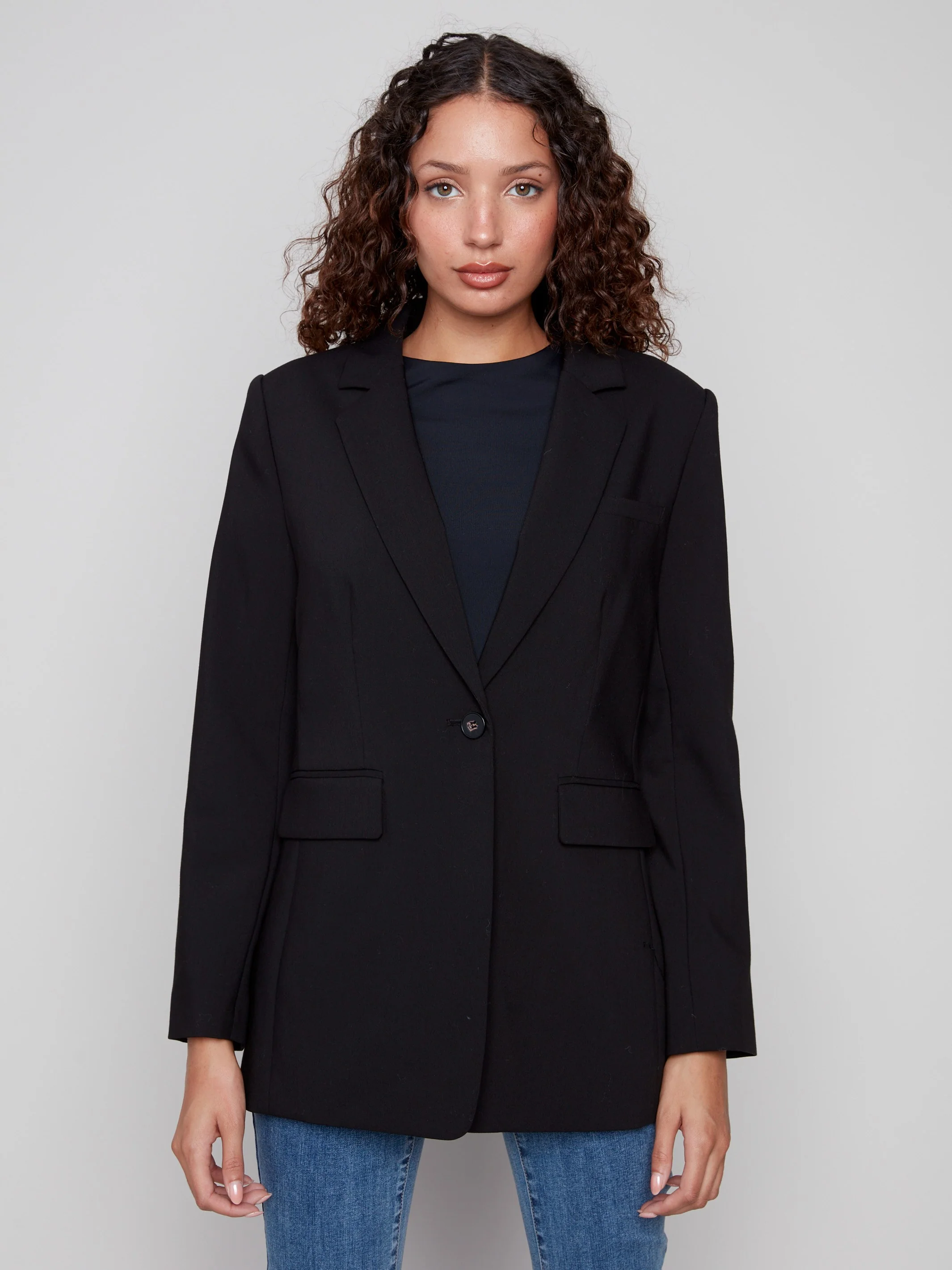 Blazer With Ruched Back - Black - WHSBYS