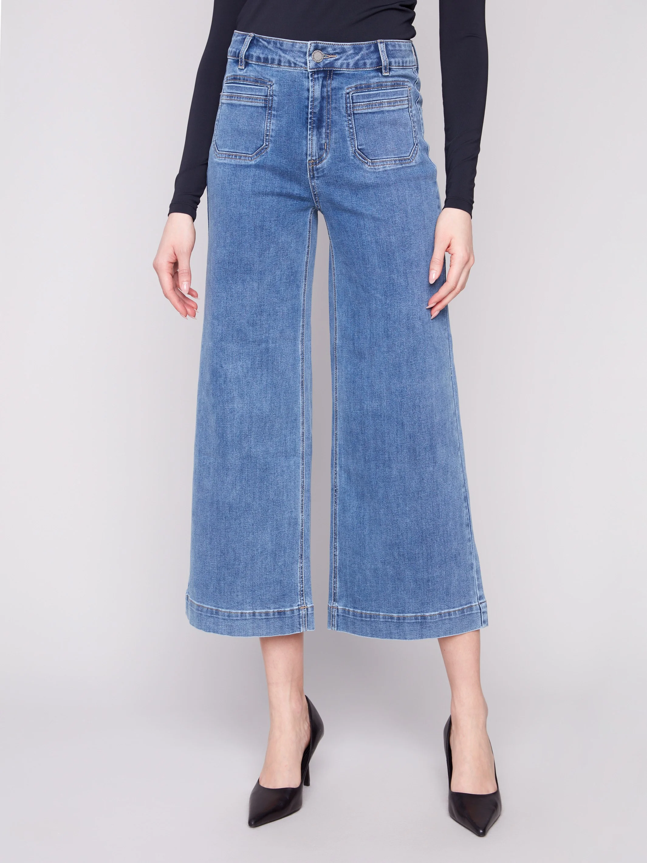 Patch Pocket Flare Jeans - Medium Blue - WHSBYS