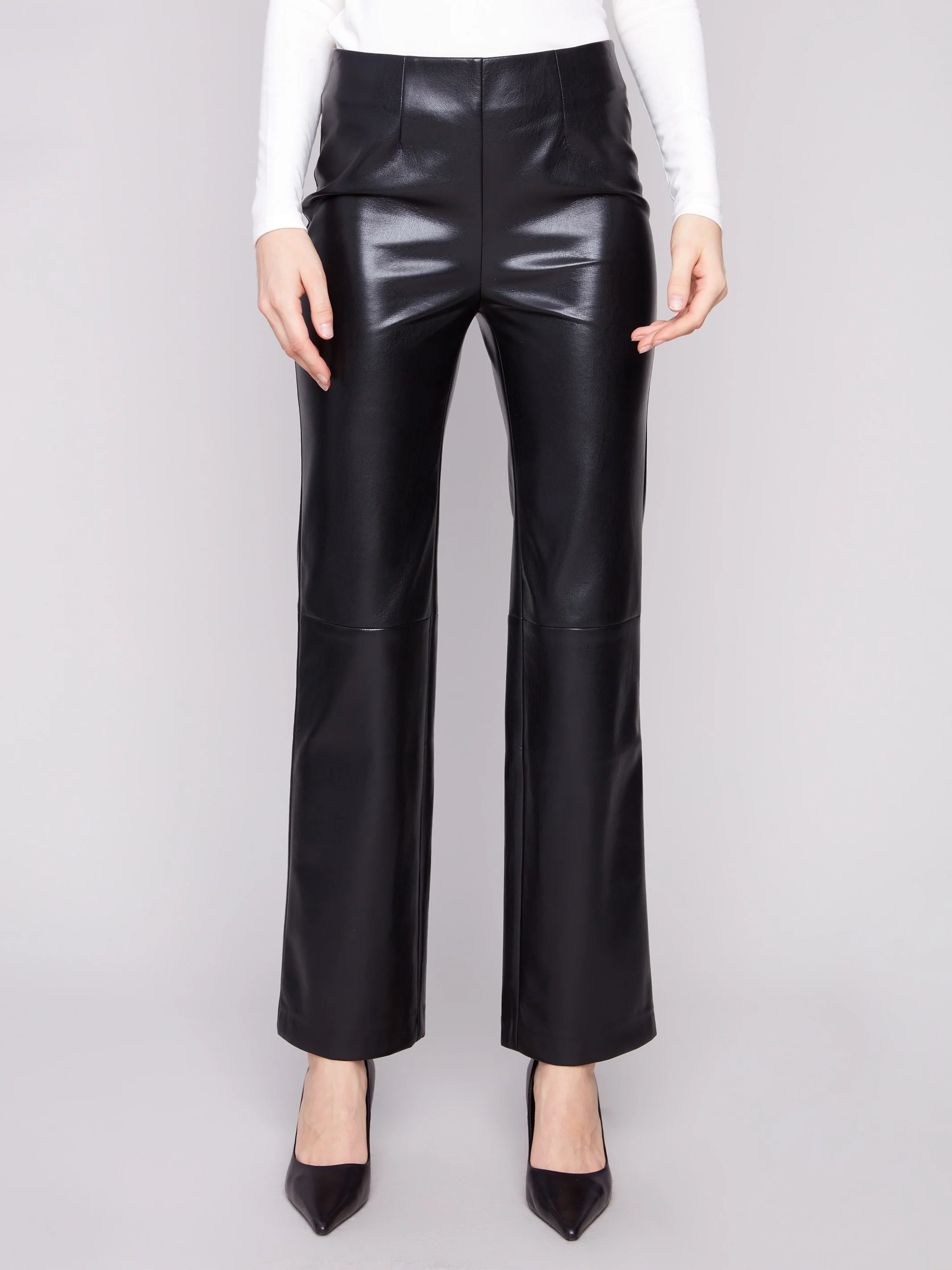 Faux Leather Pull-On Pants - Black - WHSBYS