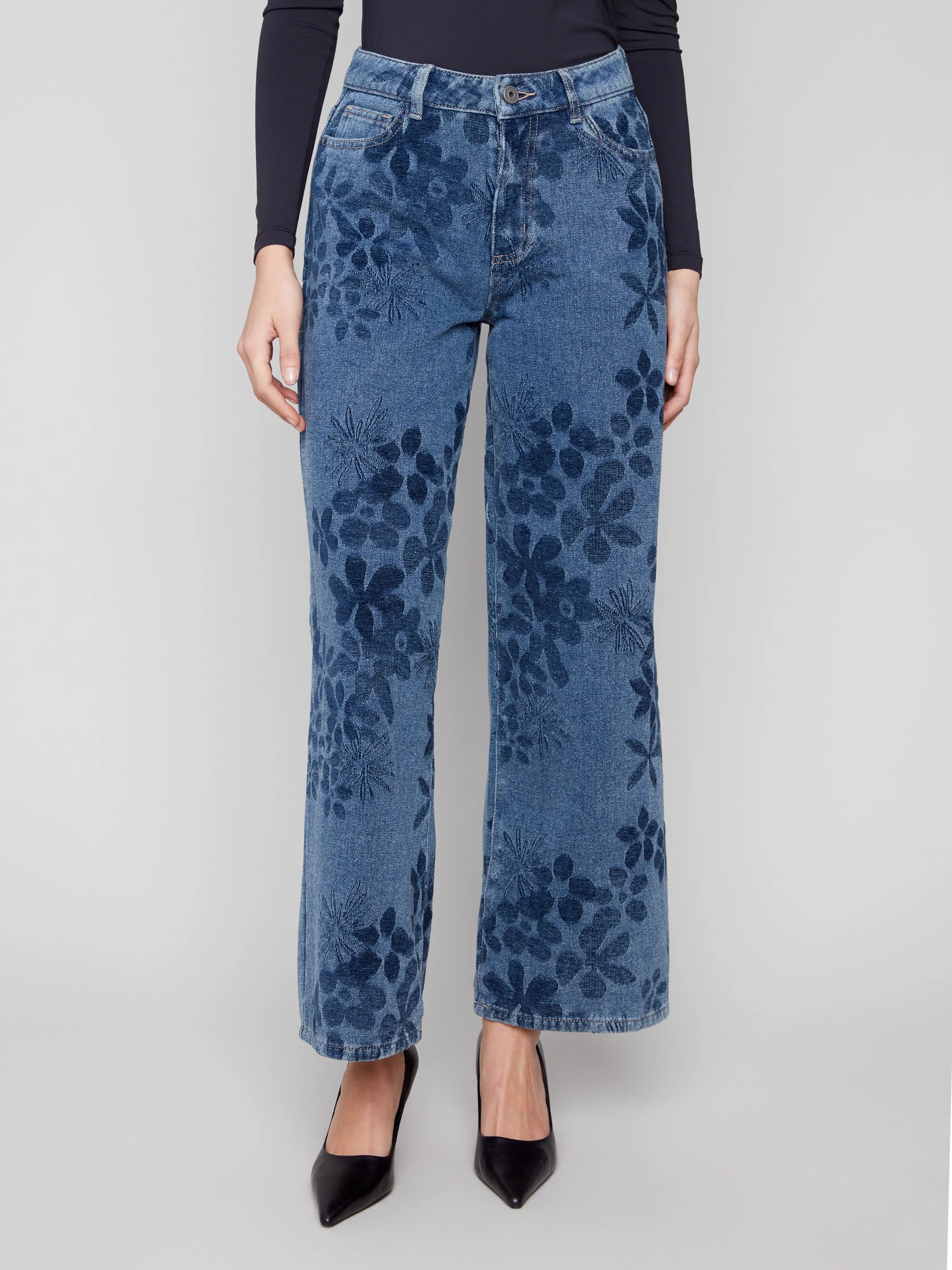 Wide Leg Floral Jeans - Flowers - WHSBYS