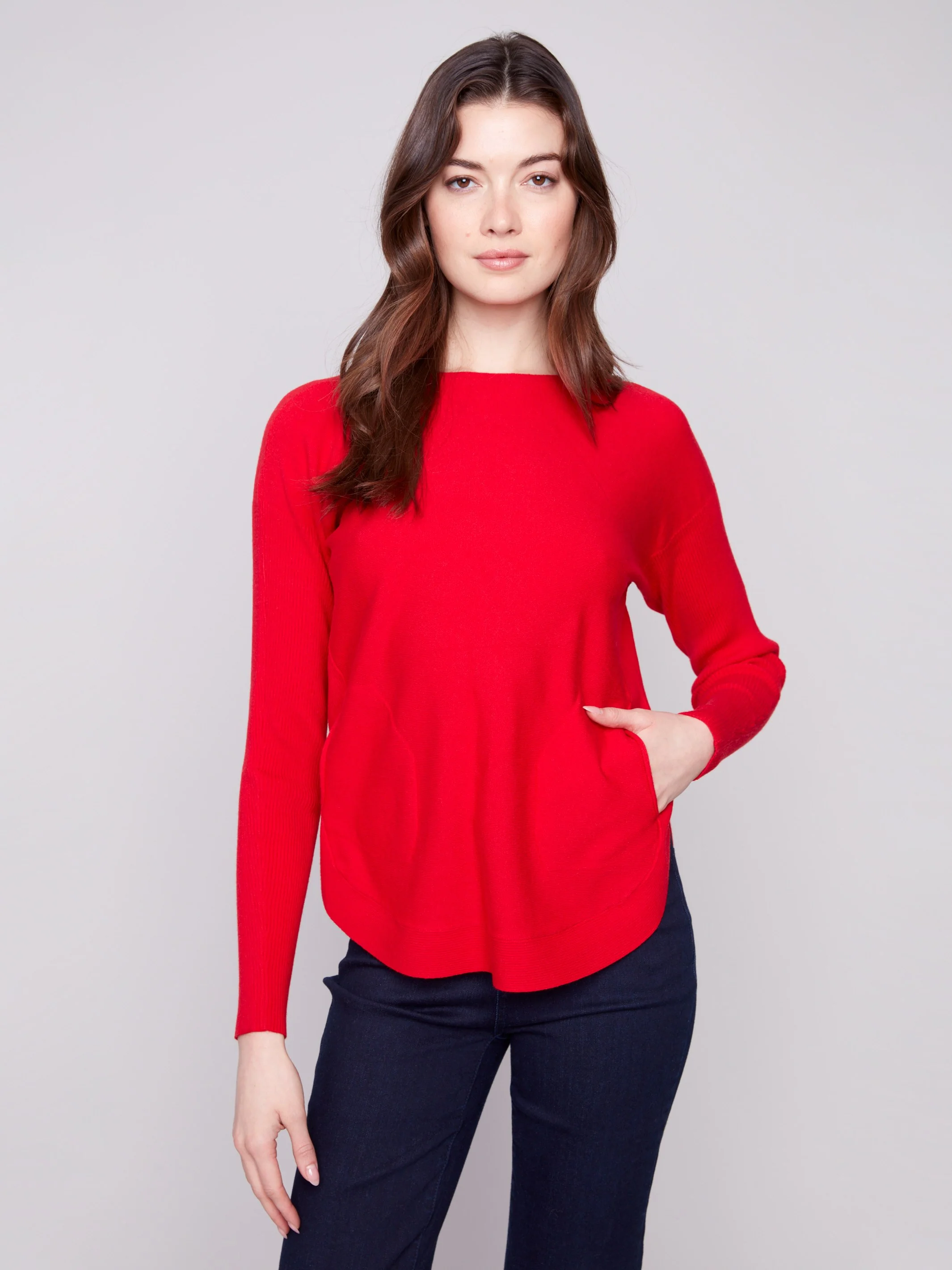 Knit Sweater With Back Lace-Up Detail - Crimson - WHSBYS