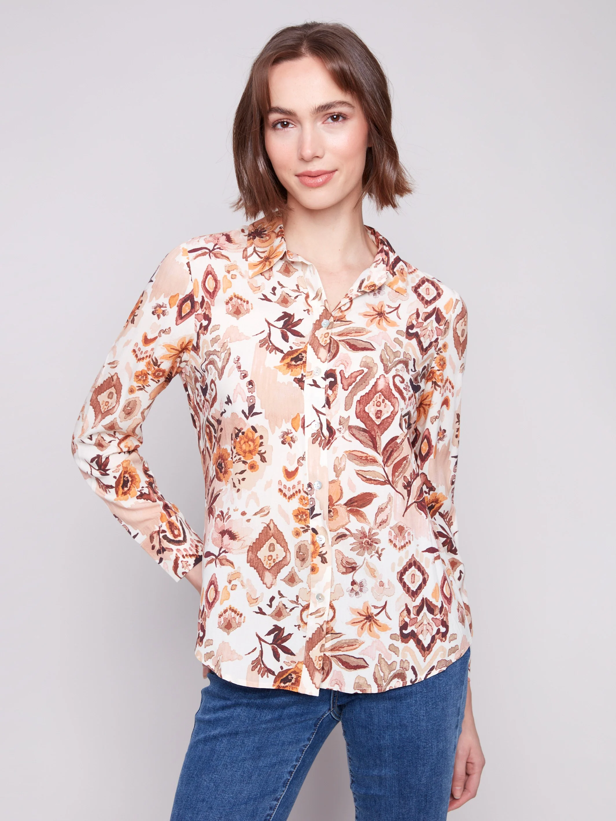 Printed Button-Up Shirt - Jacobean - WHSBYS