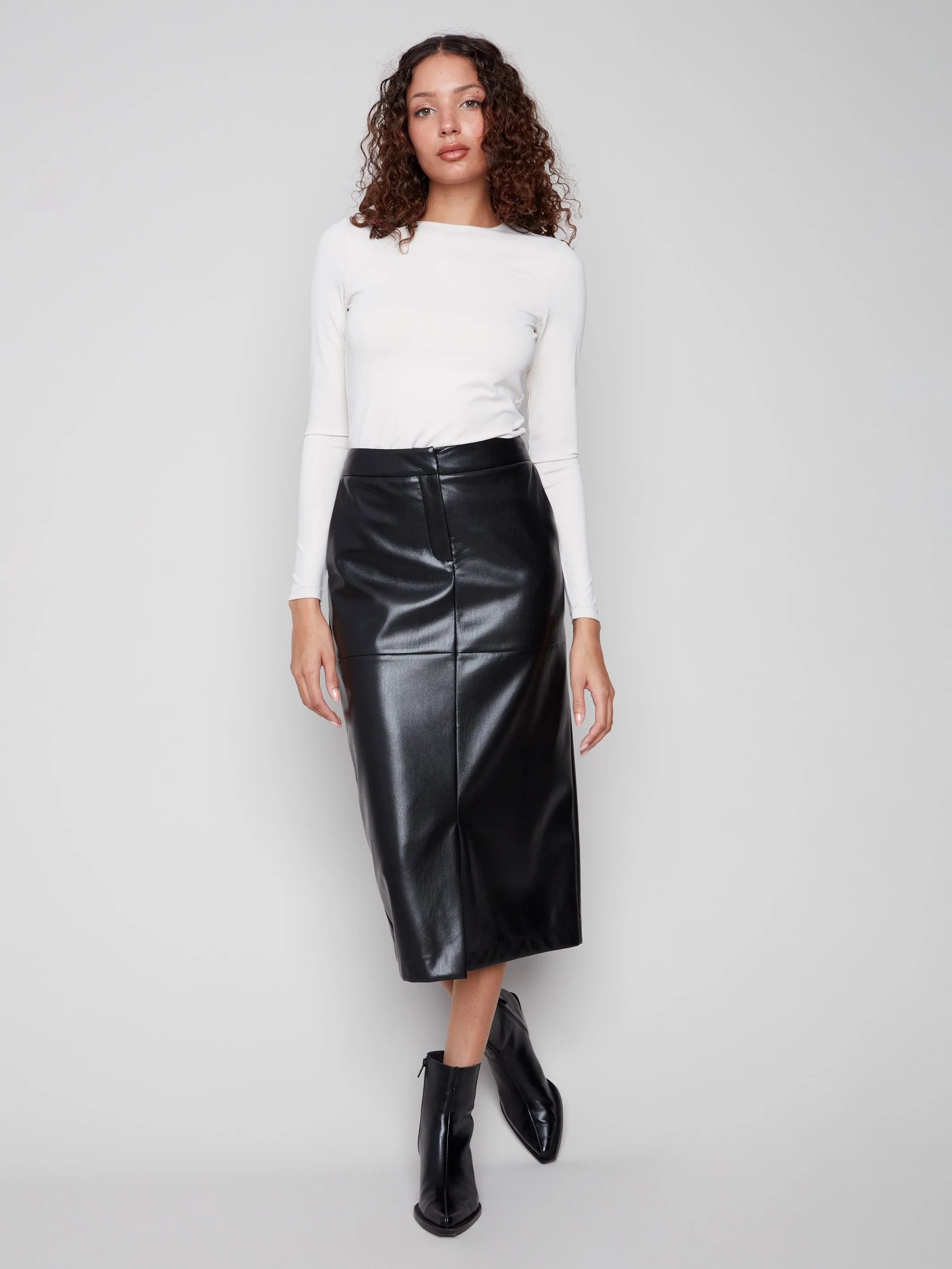Faux Leather Midi Skirt - Black - WHSBYS