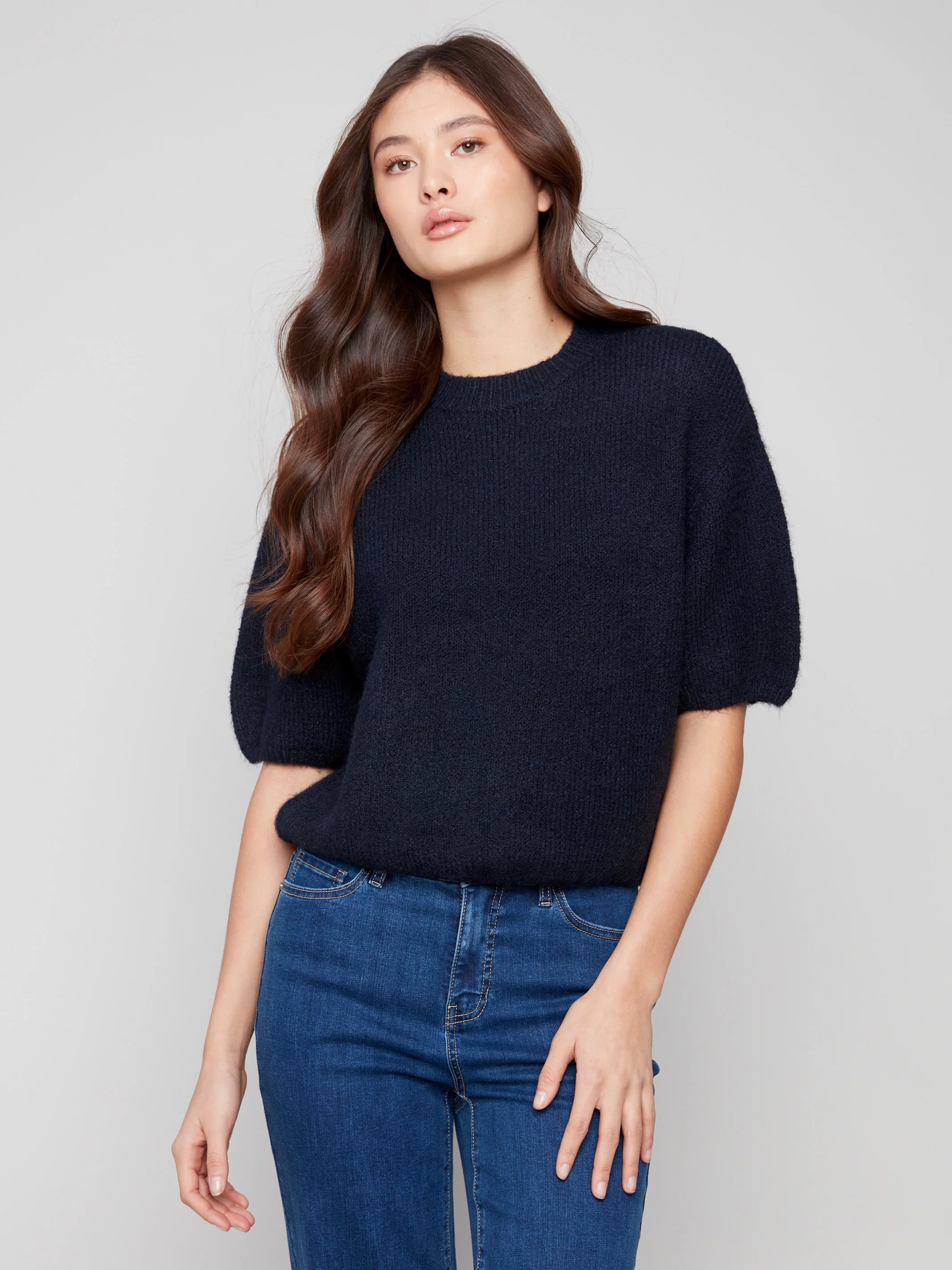Balloon Elbow Sleeve Knit Sweater - Moonlight - WHSBYS