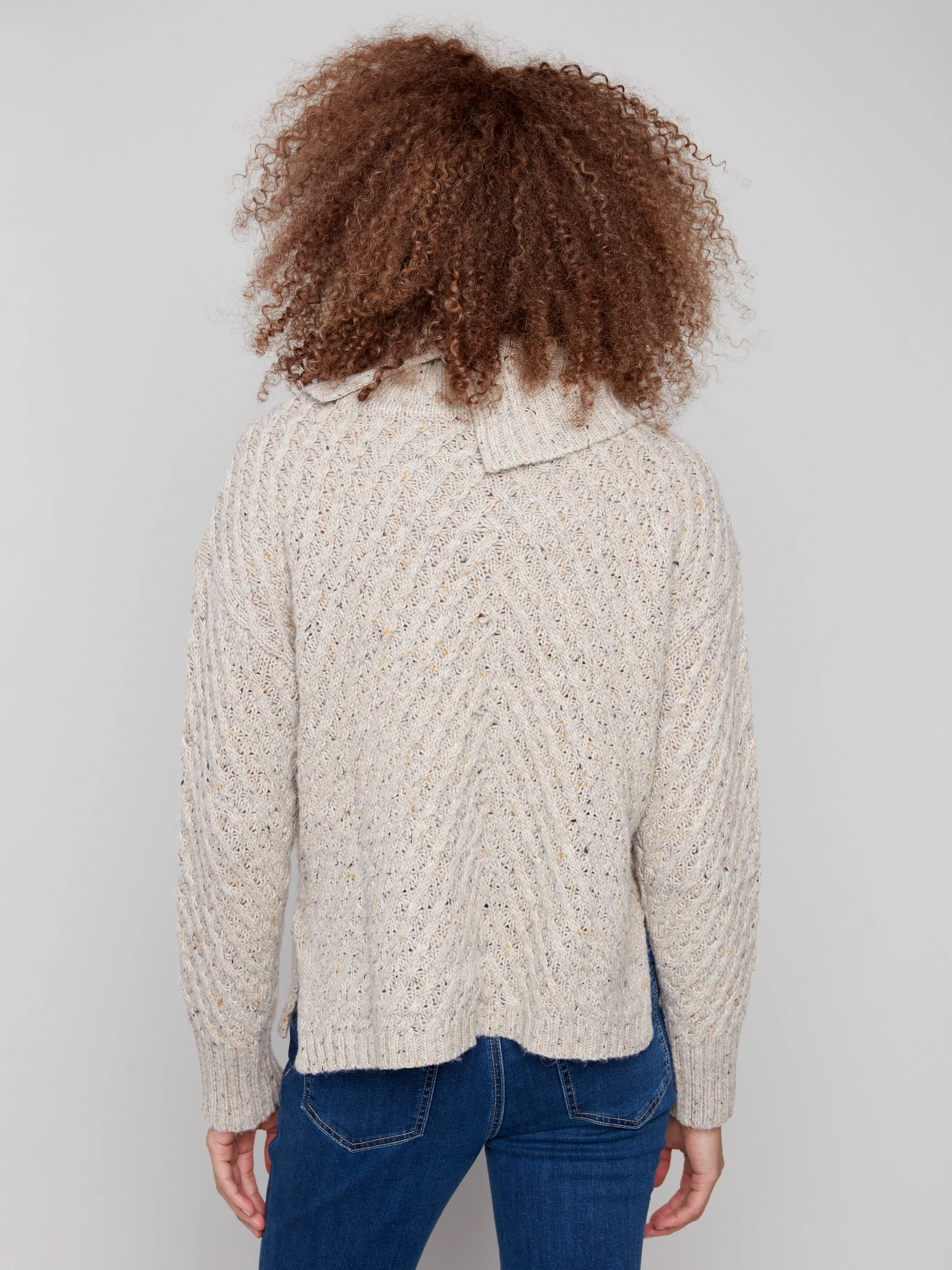 Cowl Neck Diagonal Cable Sweater - Heather Oat - WHSBYS