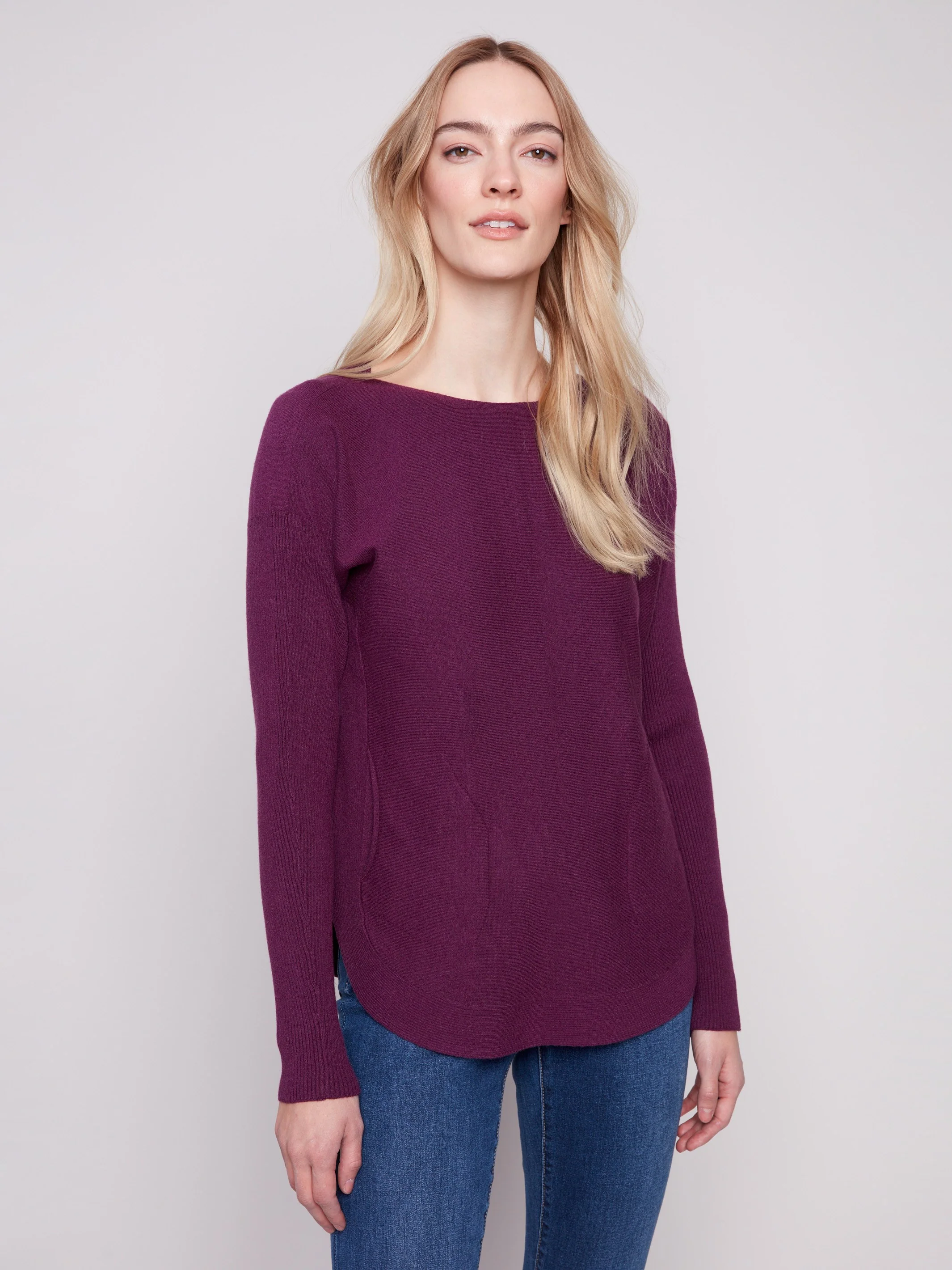 Knit Sweater With Back Lace-Up Detail - Berry - WHSBYS