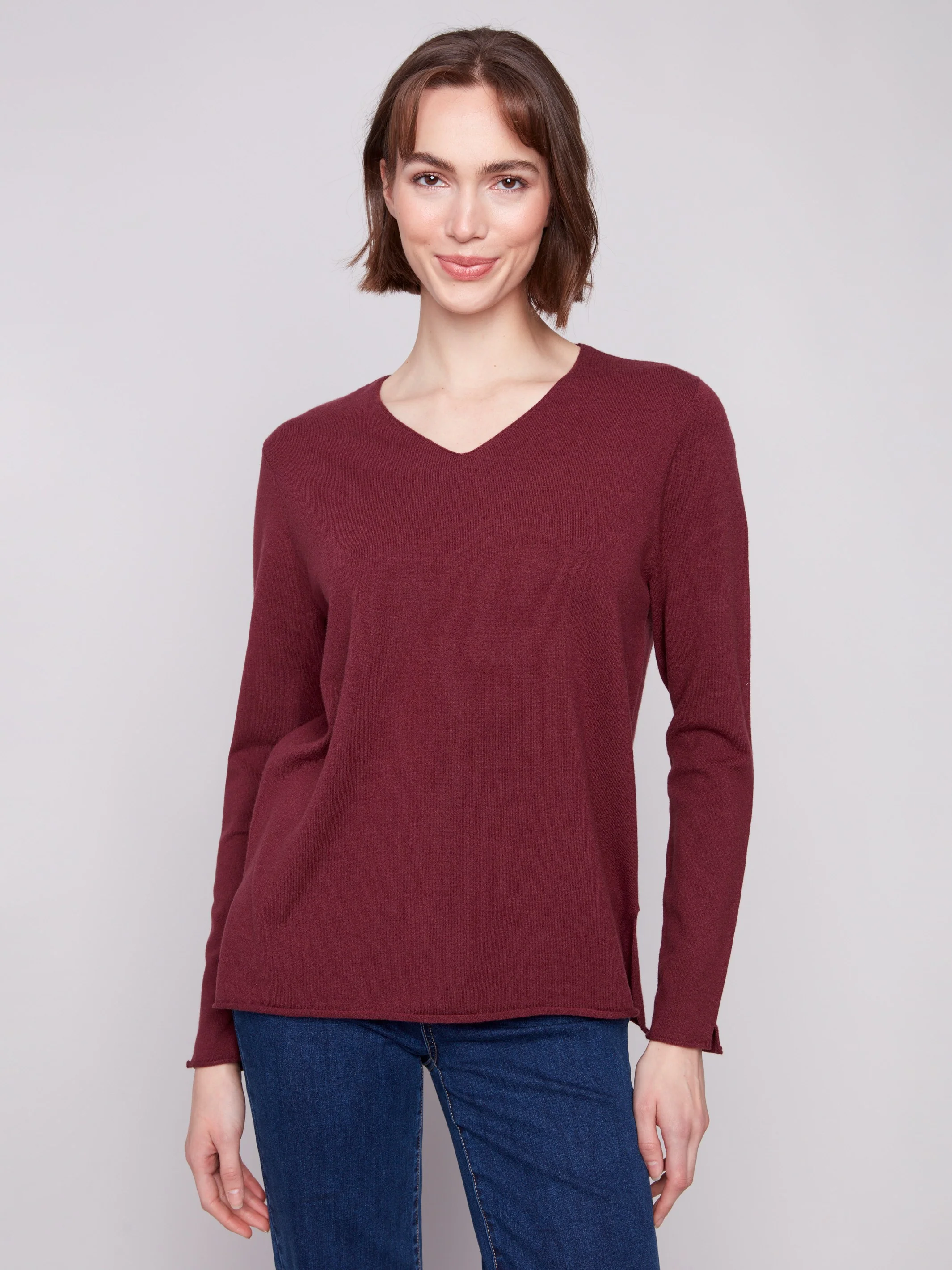 Basic V-Neck Sweater - Cabernet - WHSBYS