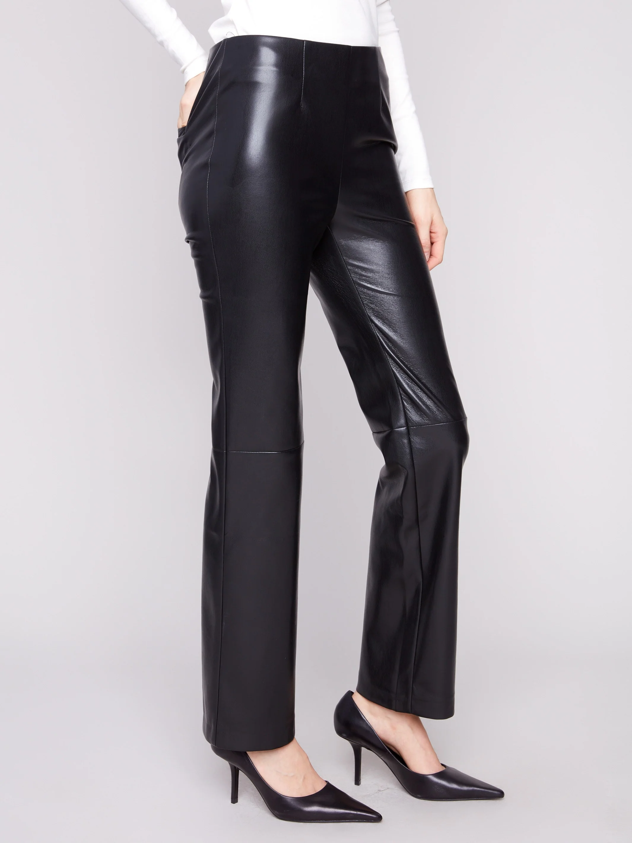Faux Leather Pull-On Pants - Black - WHSBYS