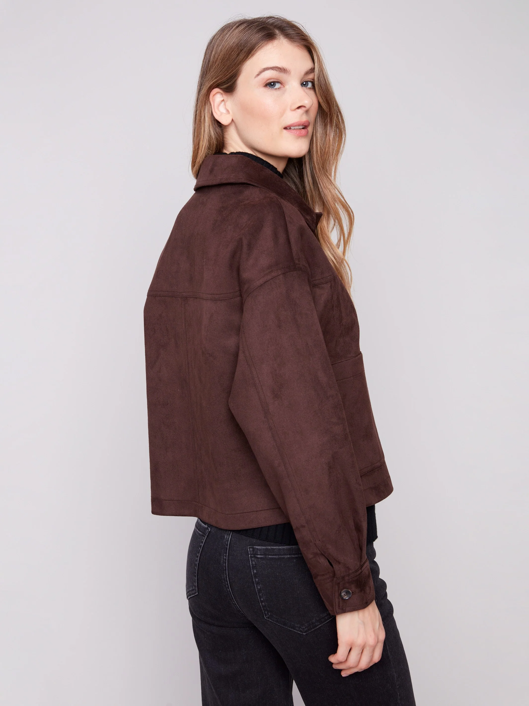 Short Faux Suede Jacket - Mocha - WHSBYS