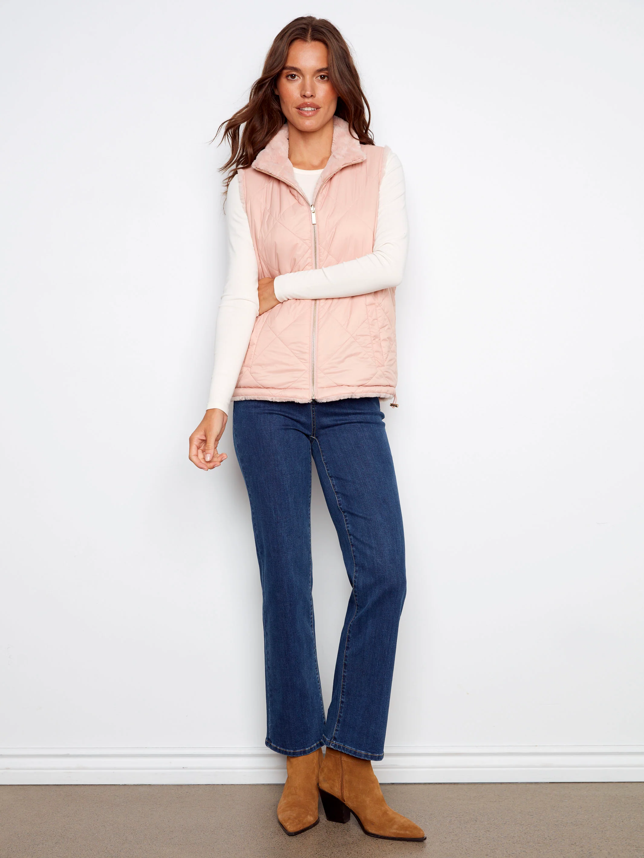 Reversible Quilted Faux Fur Vest - Ballet - WHSBYS