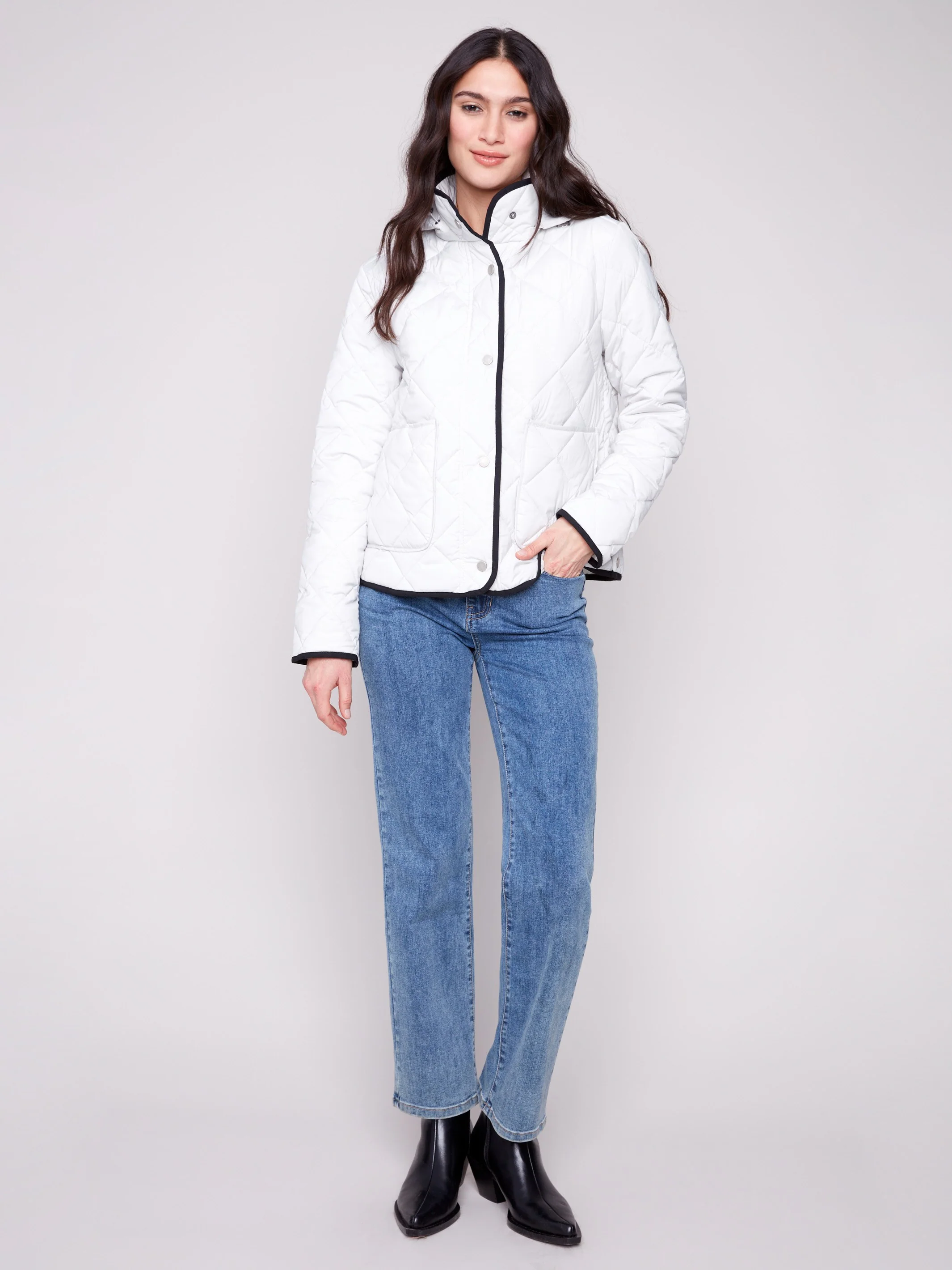 Quilted Puffer Jacket With Removable Hood - Almond - WHSBYS