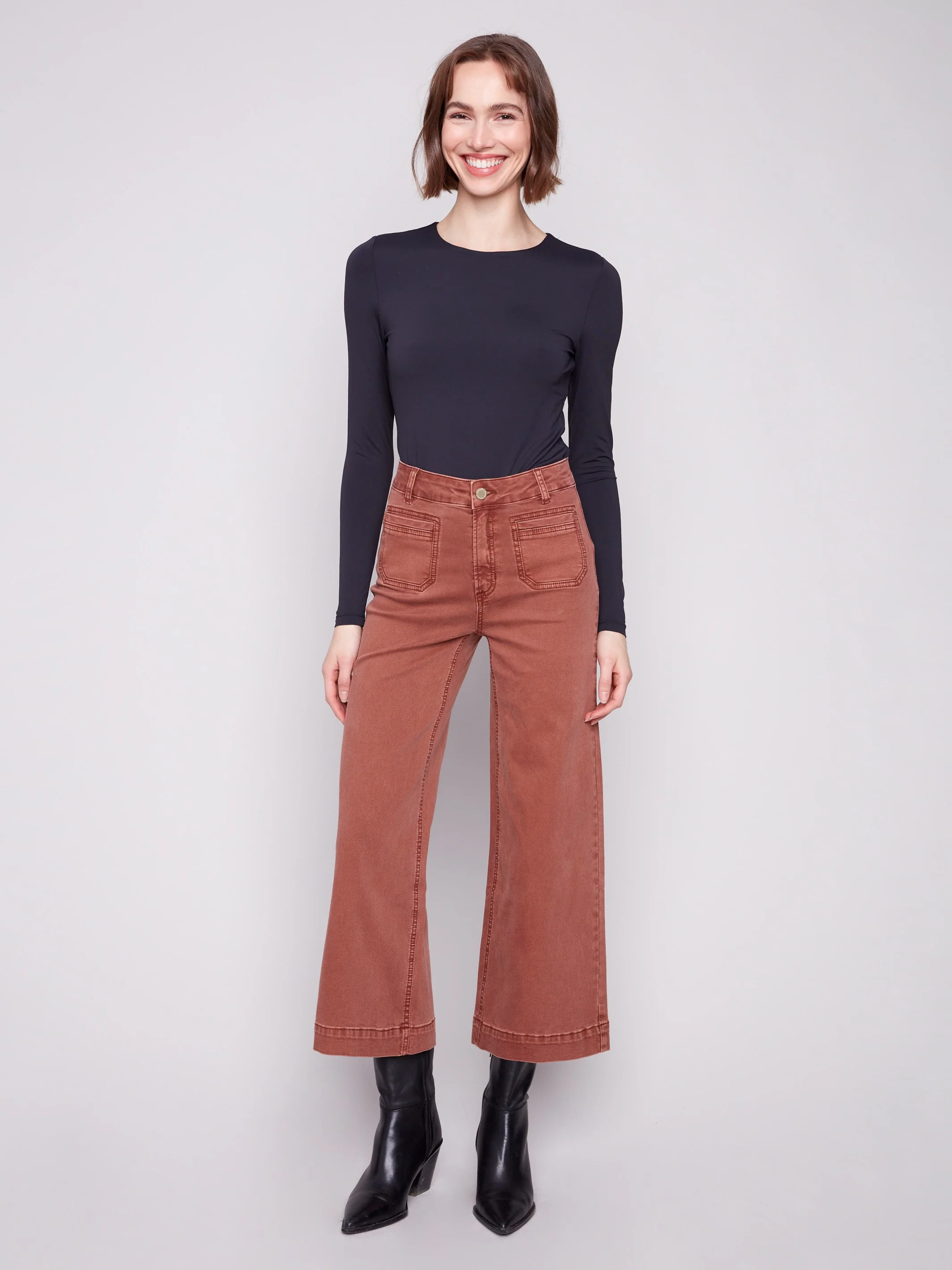 Patch Pocket Flare Twill Pants - Sepia - WHSBYS