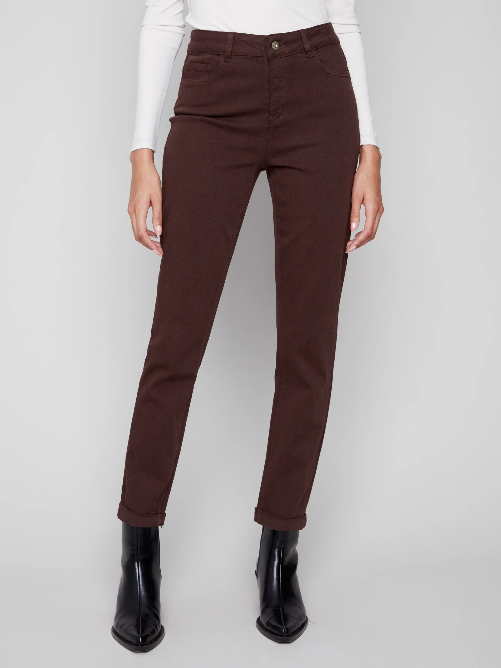 Cuffed Hem Twill Jeans - Mocha - WHSBYS