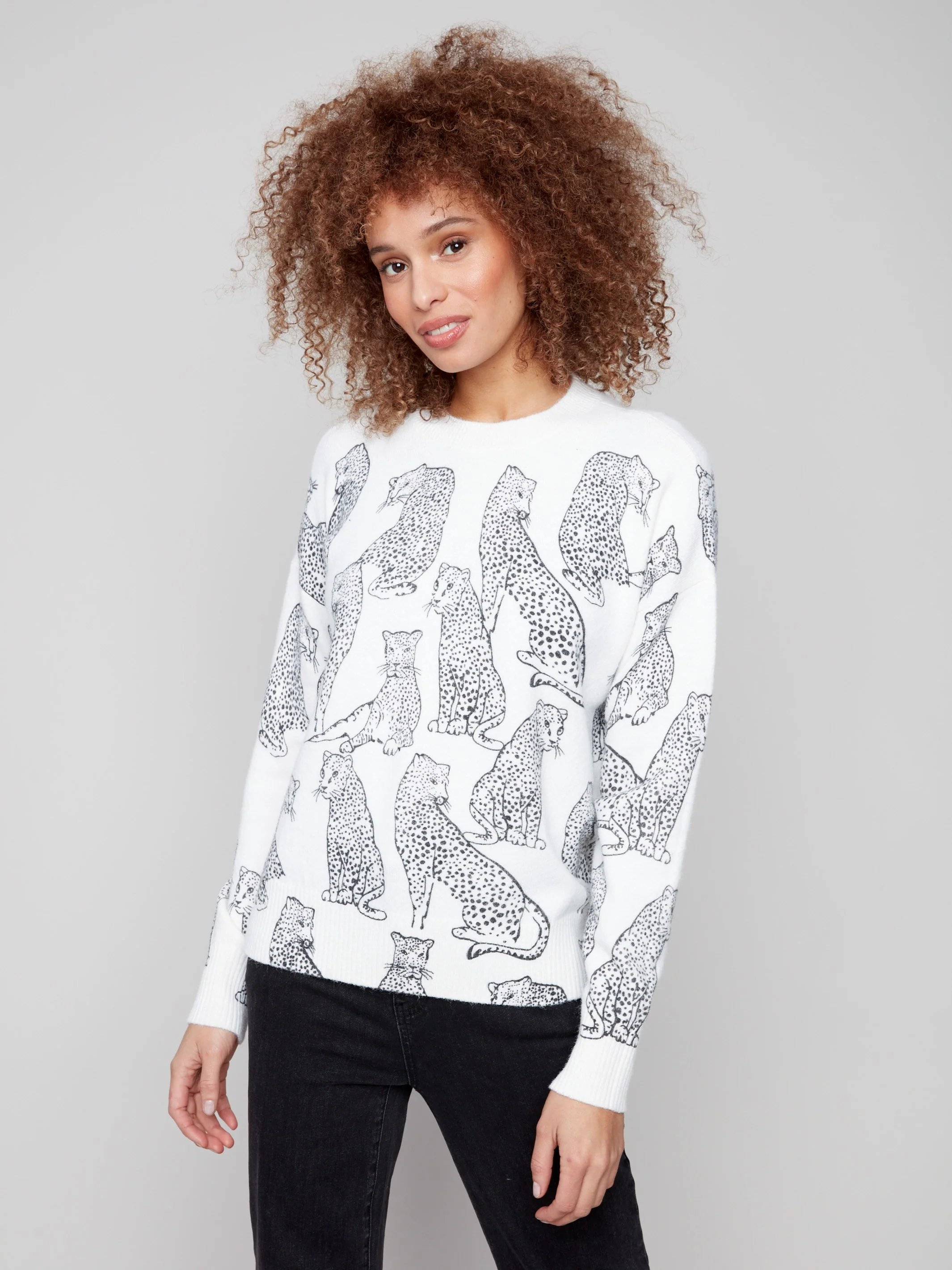 Printed Crew Neck Sweater - Cheetah - WHSBYS