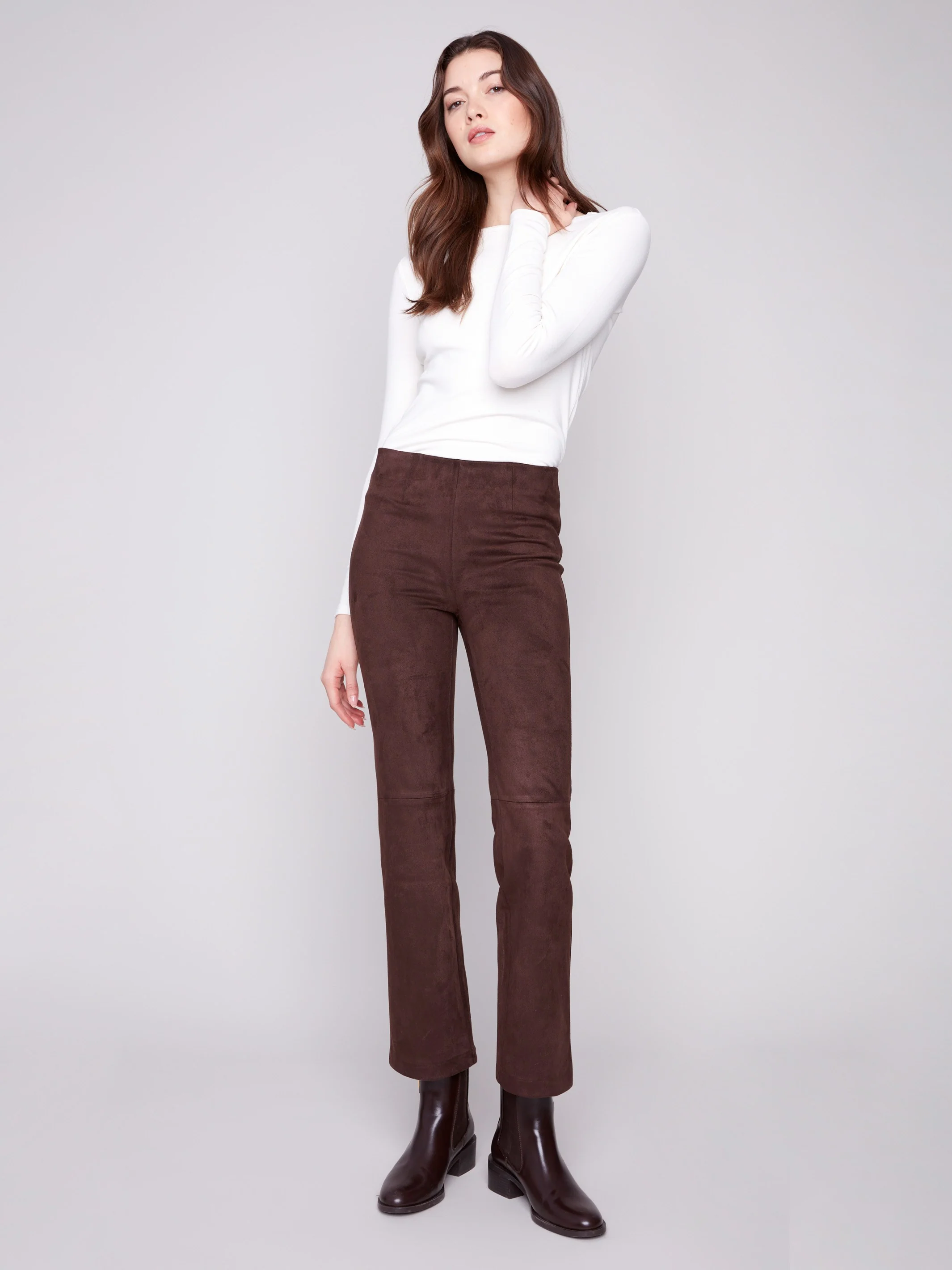 Faux Suede Pull-On Pants - Mocha - WHSBYS