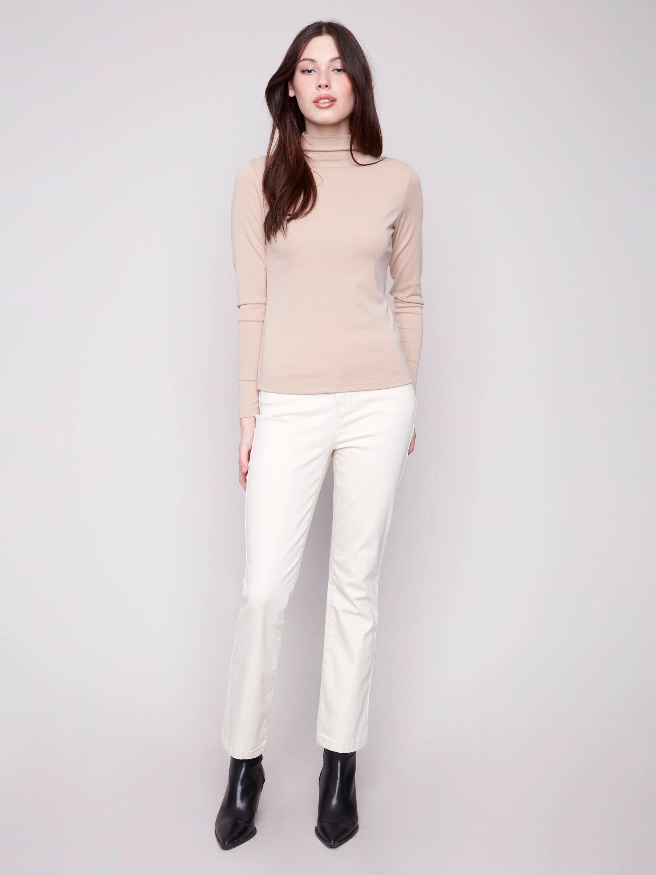 Long Sleeve Mock Neck Top - Sesame - WHSBYS