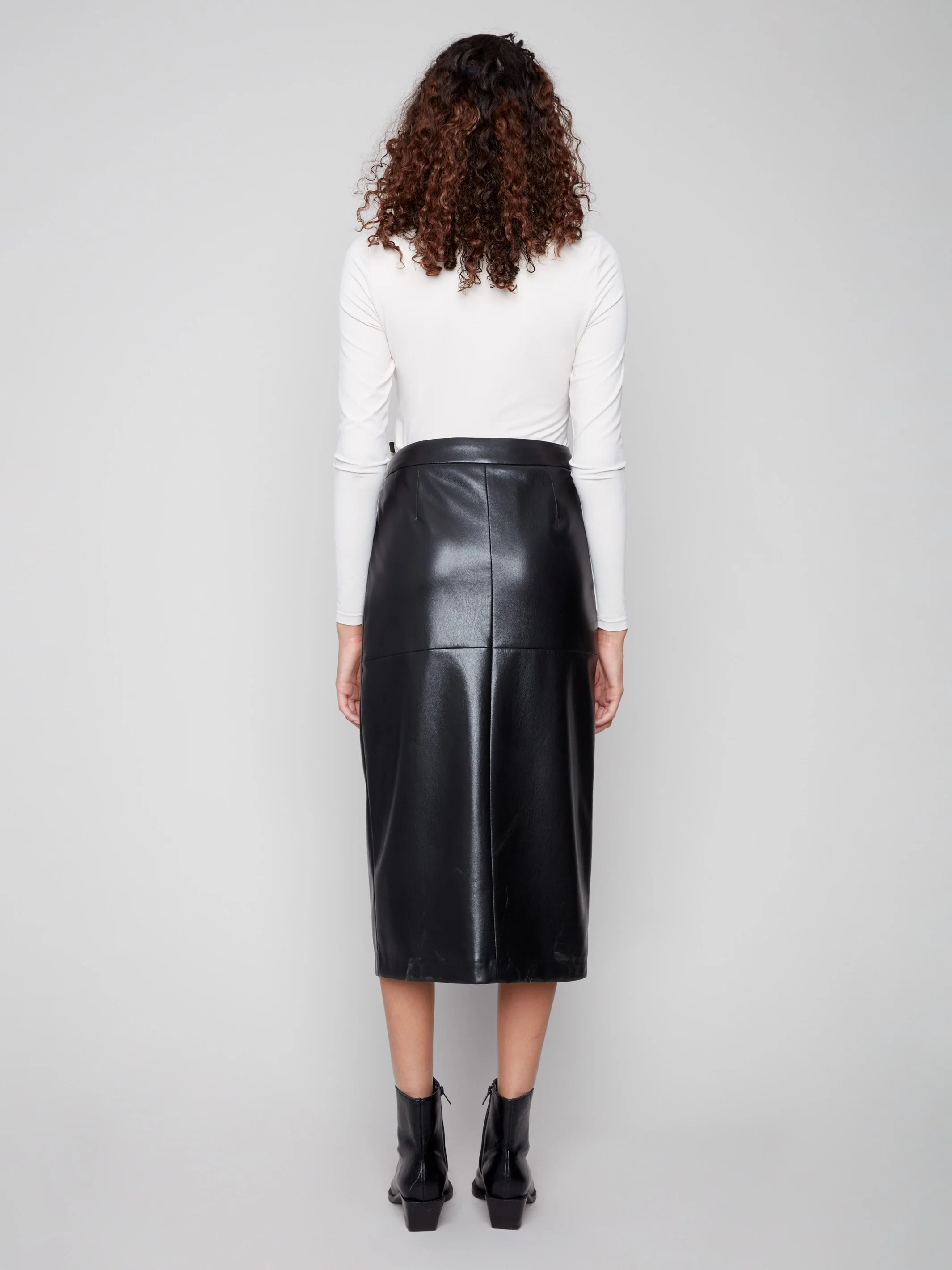 Faux Leather Midi Skirt - Black - WHSBYS